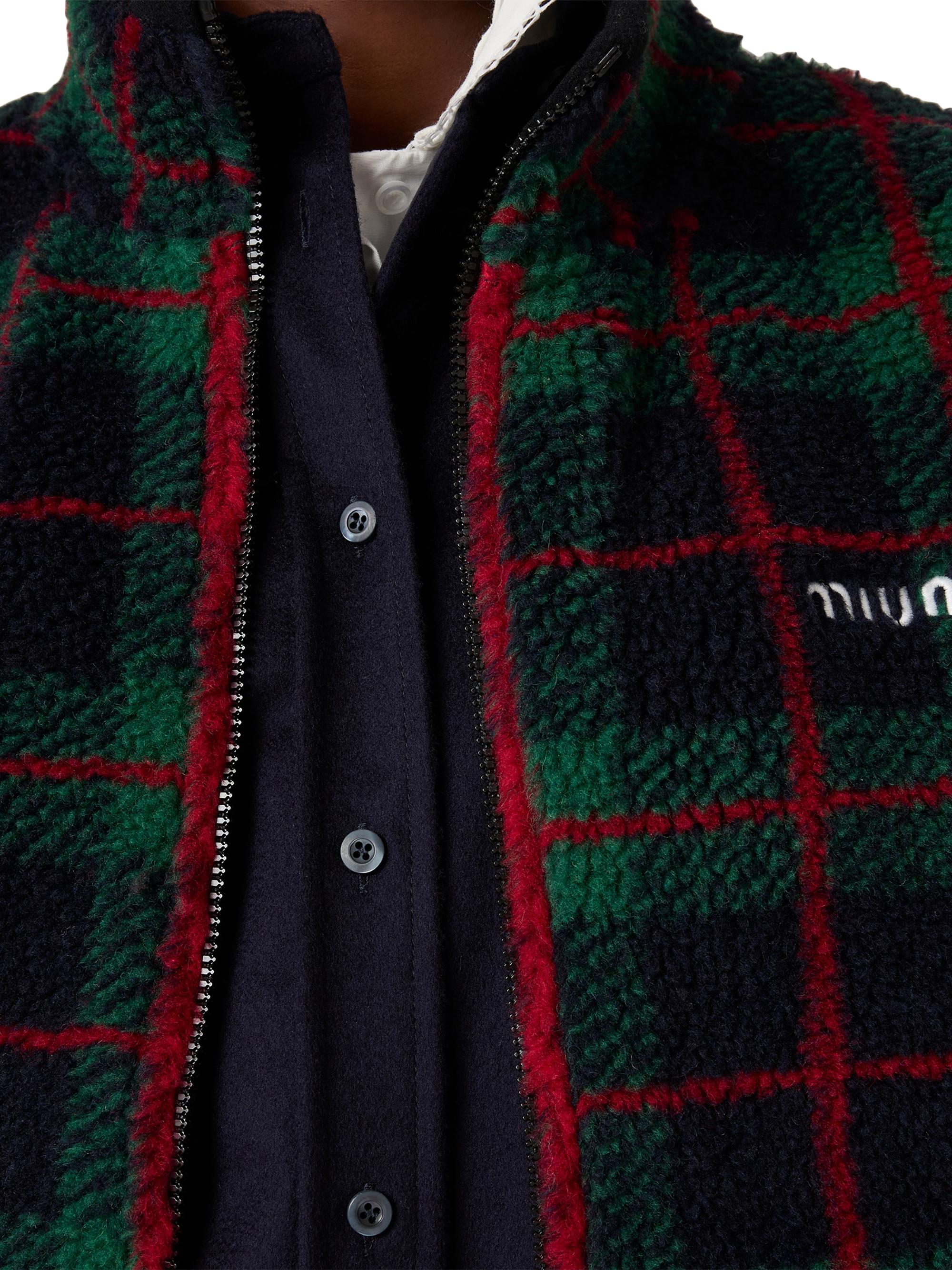 Miu Miu Checked Teddy Zipper Jacket | Saks Fifth Avenue