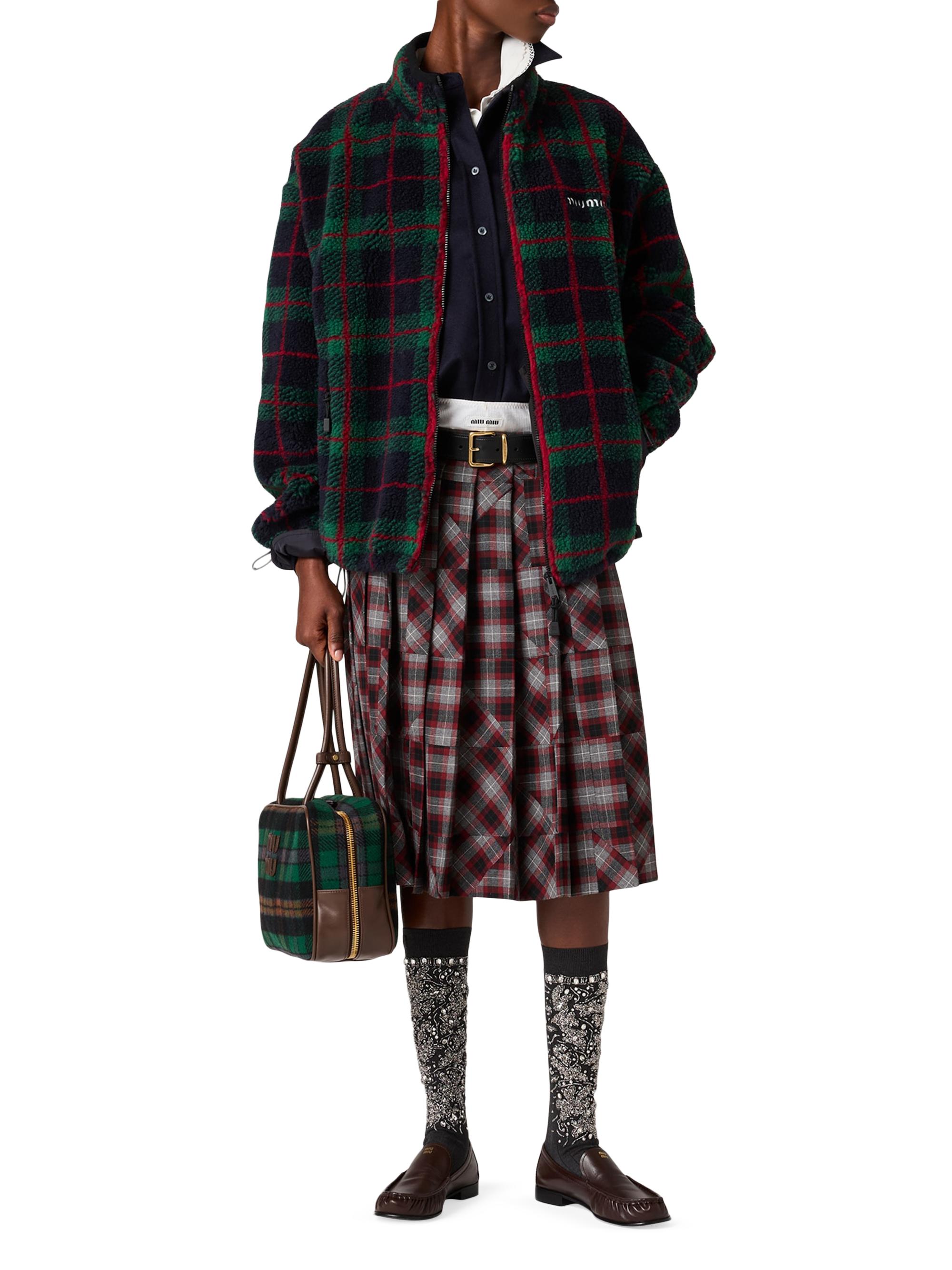 Miu Miu Checked Teddy Zipper Jacket | Saks Fifth Avenue