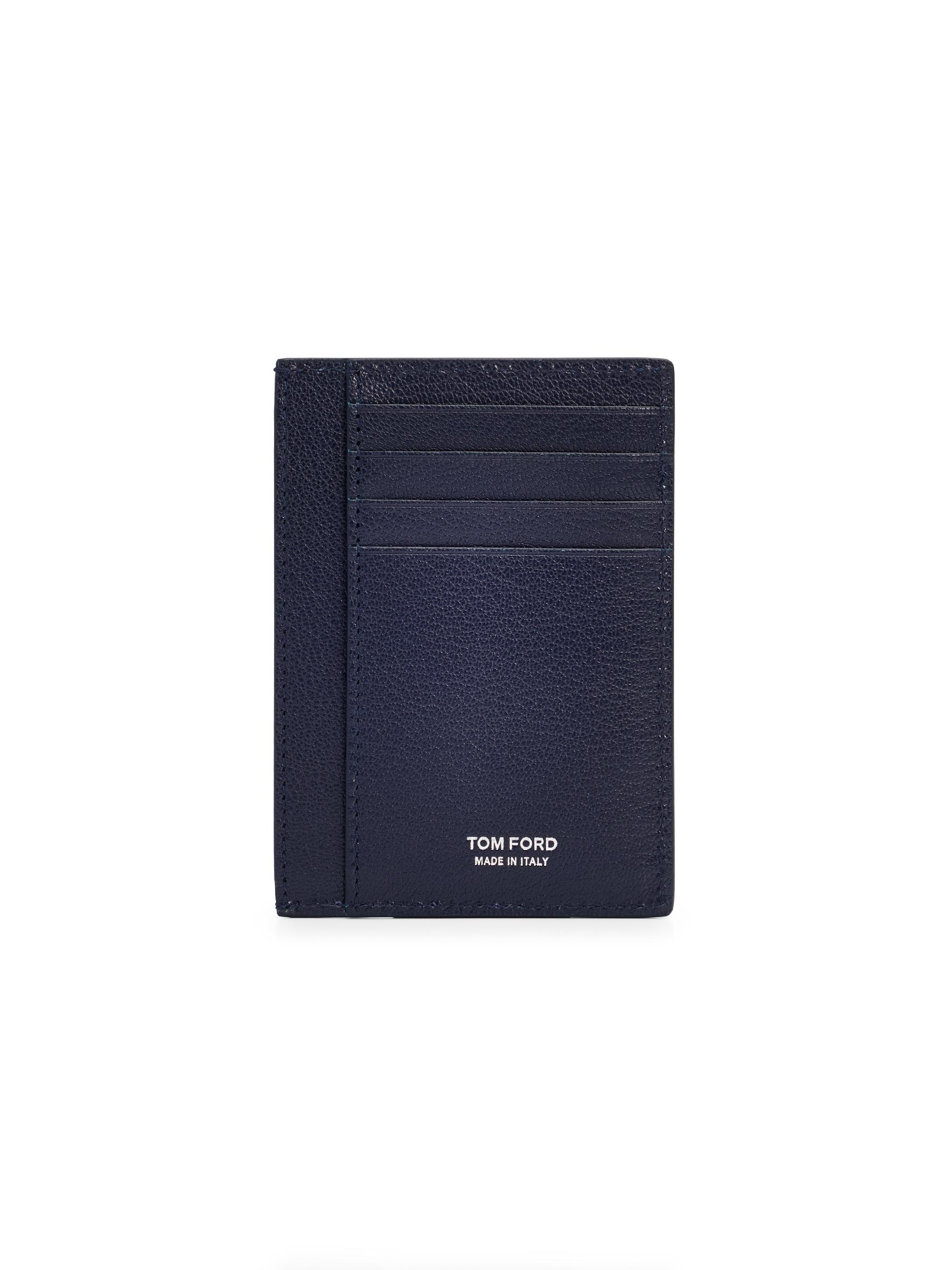 TOM FORD Men's Elongated T Line Leather Card Case - Navy