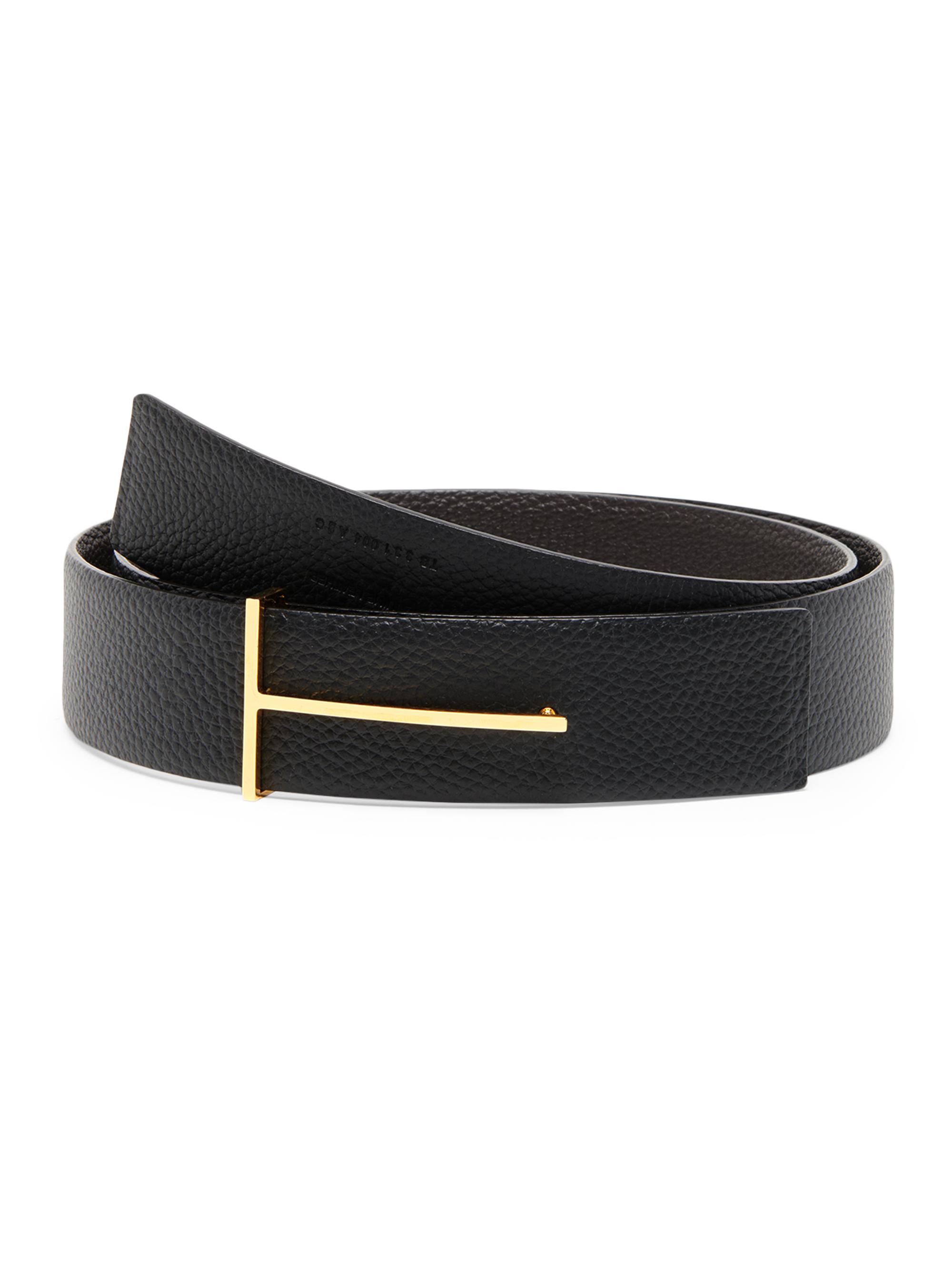TOM FORD Men's Slim-T Reversible Grain Leather Belt - Brown Black