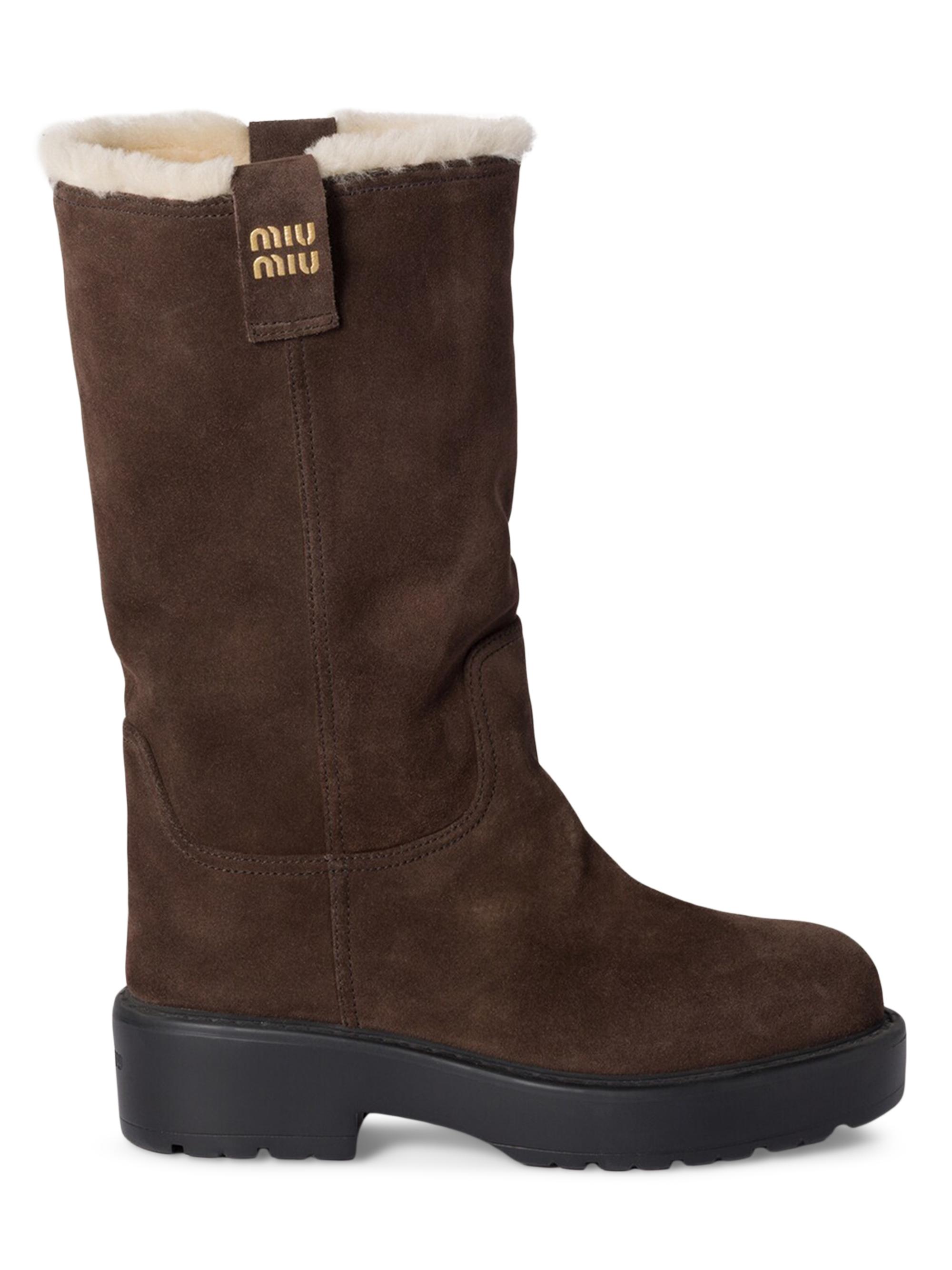 Miu Miu Suede and Shearling Mid-Calf Boots | Saks Fifth Avenue