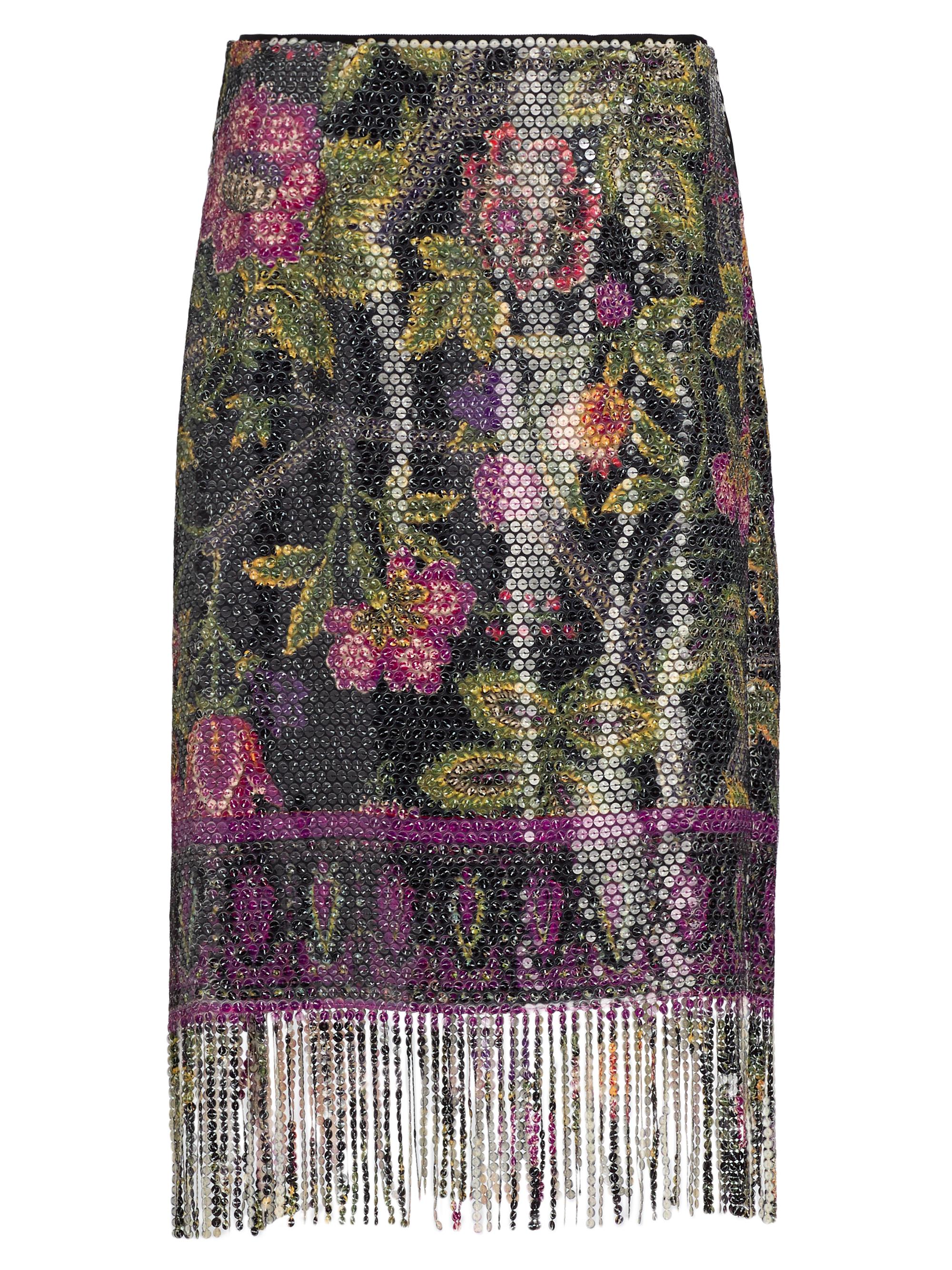 Kobi Halperin Women's Vivienne Fringed Printed-Sequin Midi-Skirt - Black Multi