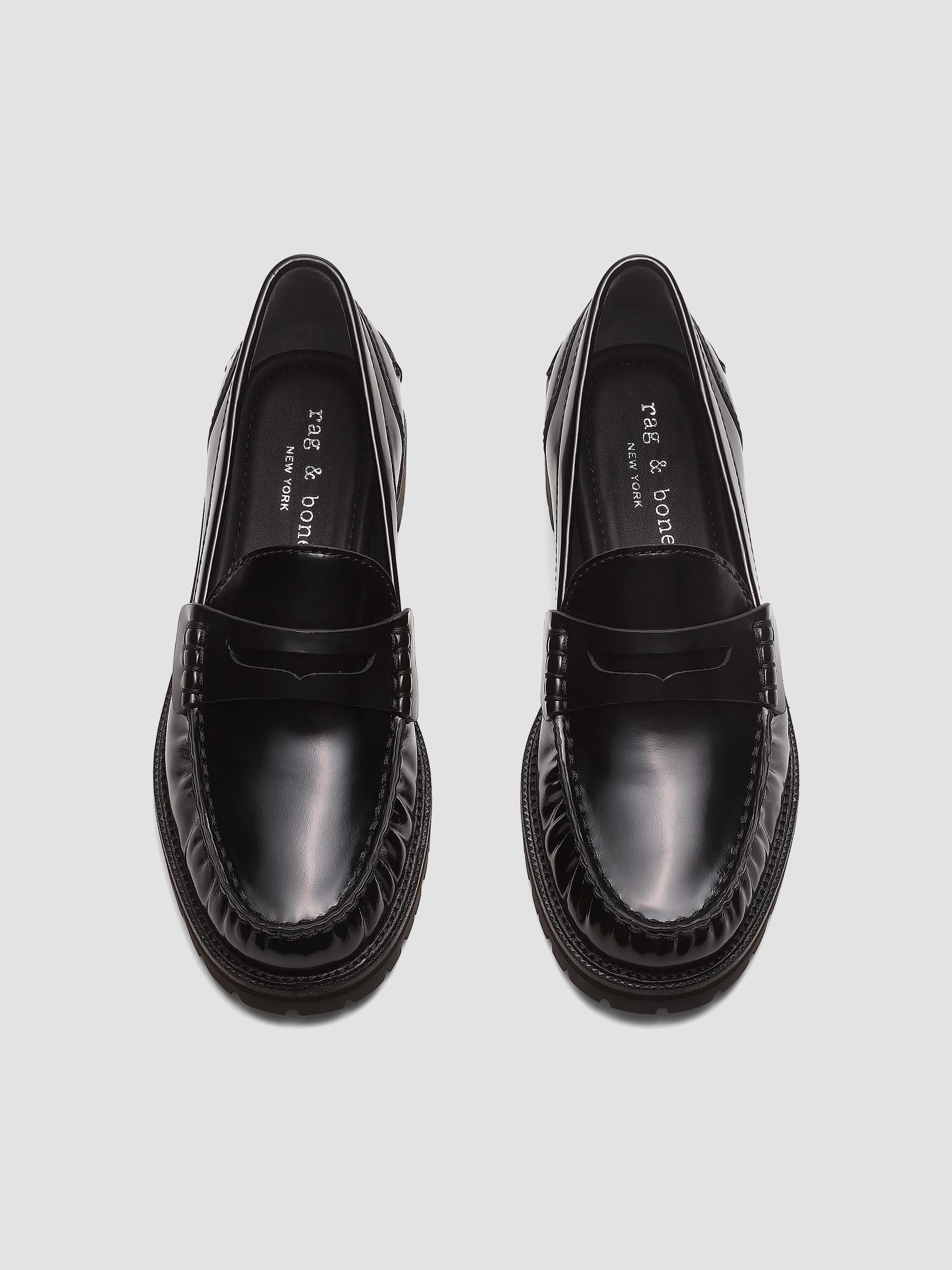 rag & bone Black Leather Chain-Detail Loafers Rag & Bone Leather Chain-Link Accents Loafers - Black Flats  main image 3
