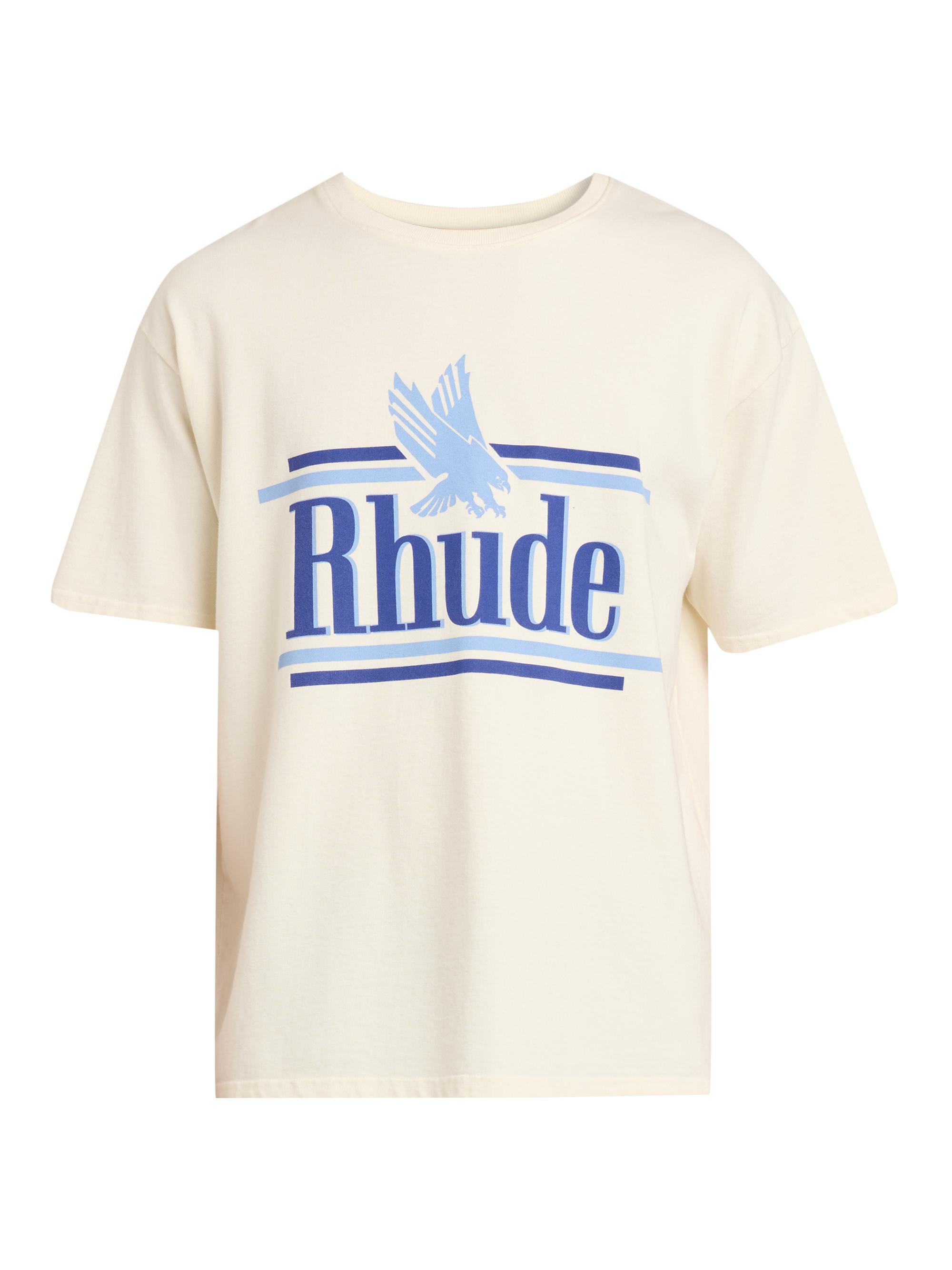 Rhude Men's Rossa Logo Crewneck T-Shirt - Vintage White Blue