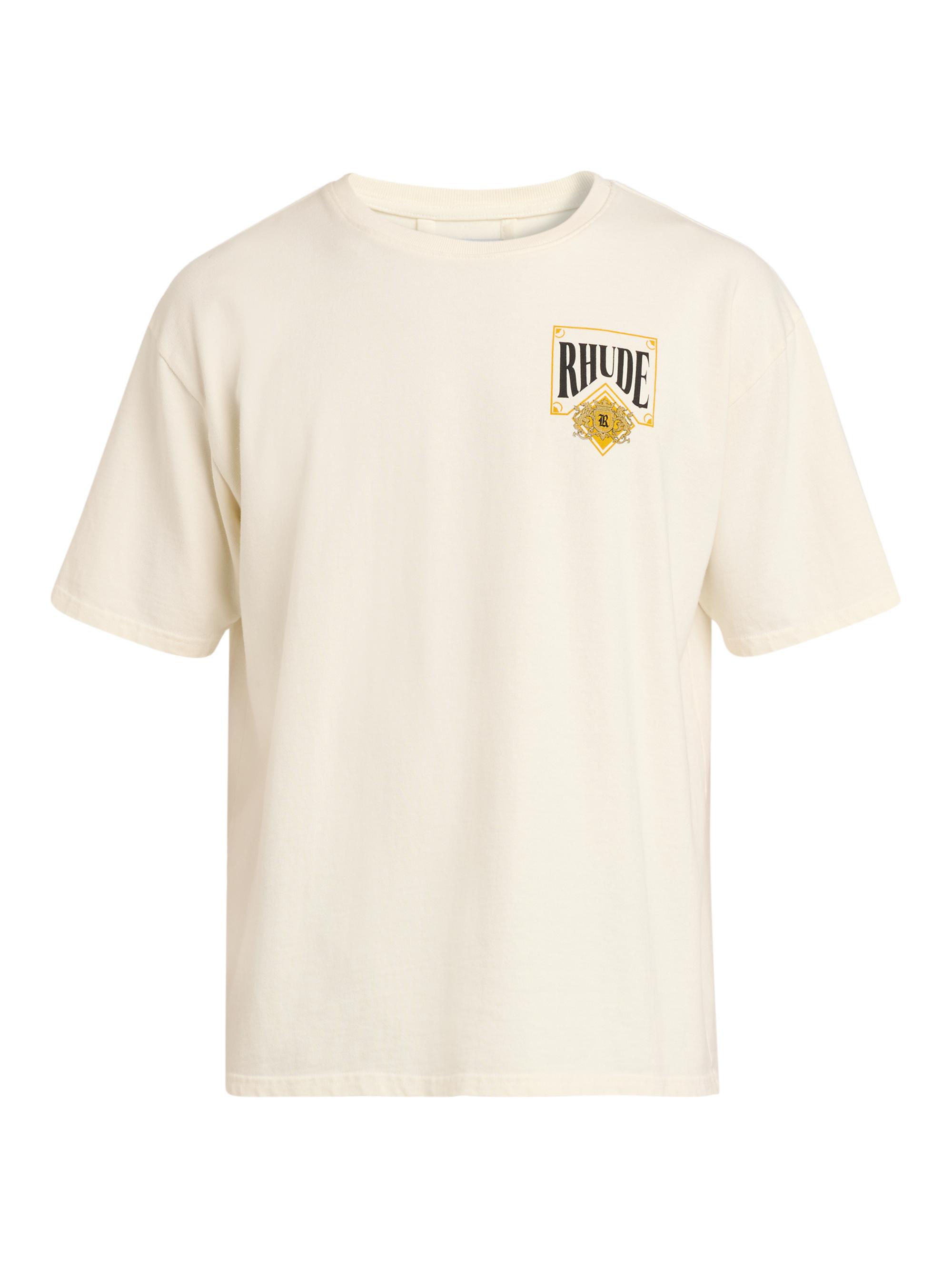 Rhude Men's Playing Card Crewneck T-Shirt - Vintage White Yellow