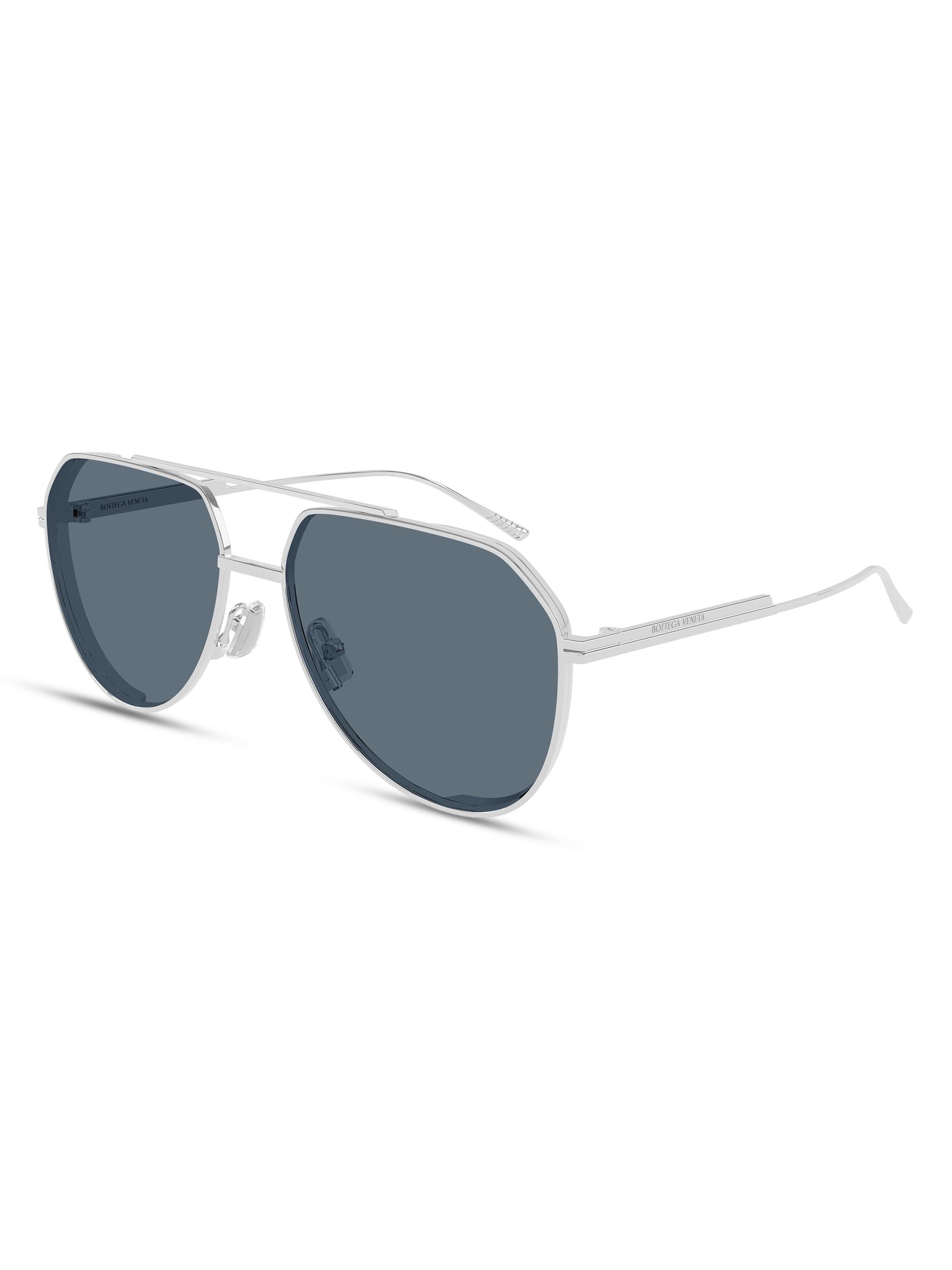 Bottega Veneta Men's Light Ribbon 60MM Pilot Metal Sunglasses - Silver Blue