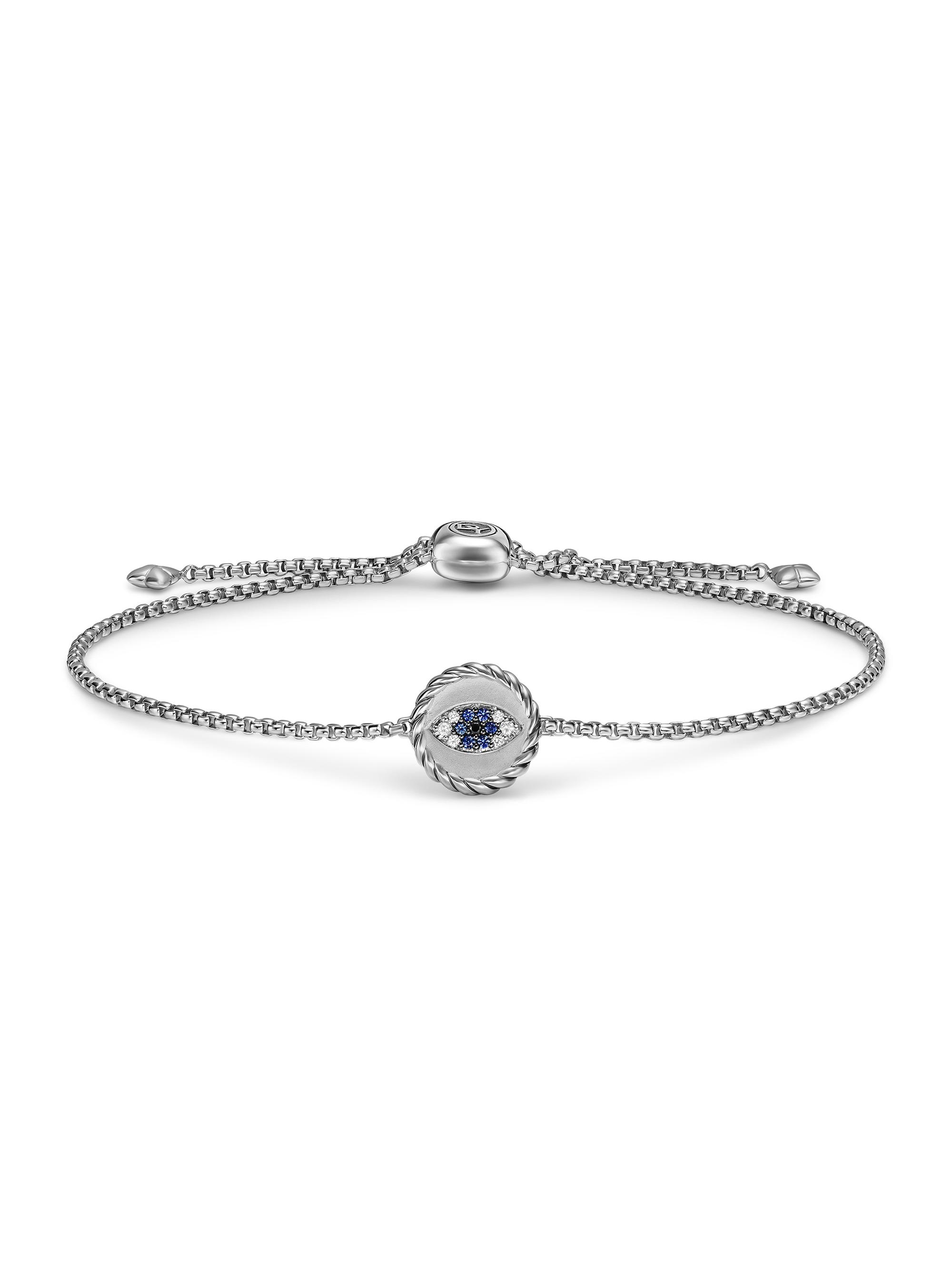 David Yurman Women's Evil Eye Bracelet in Sterling Silver with Light Blue Sapphires, Black Diamonds and Diamonds 11MM - Light Blue Sapphire