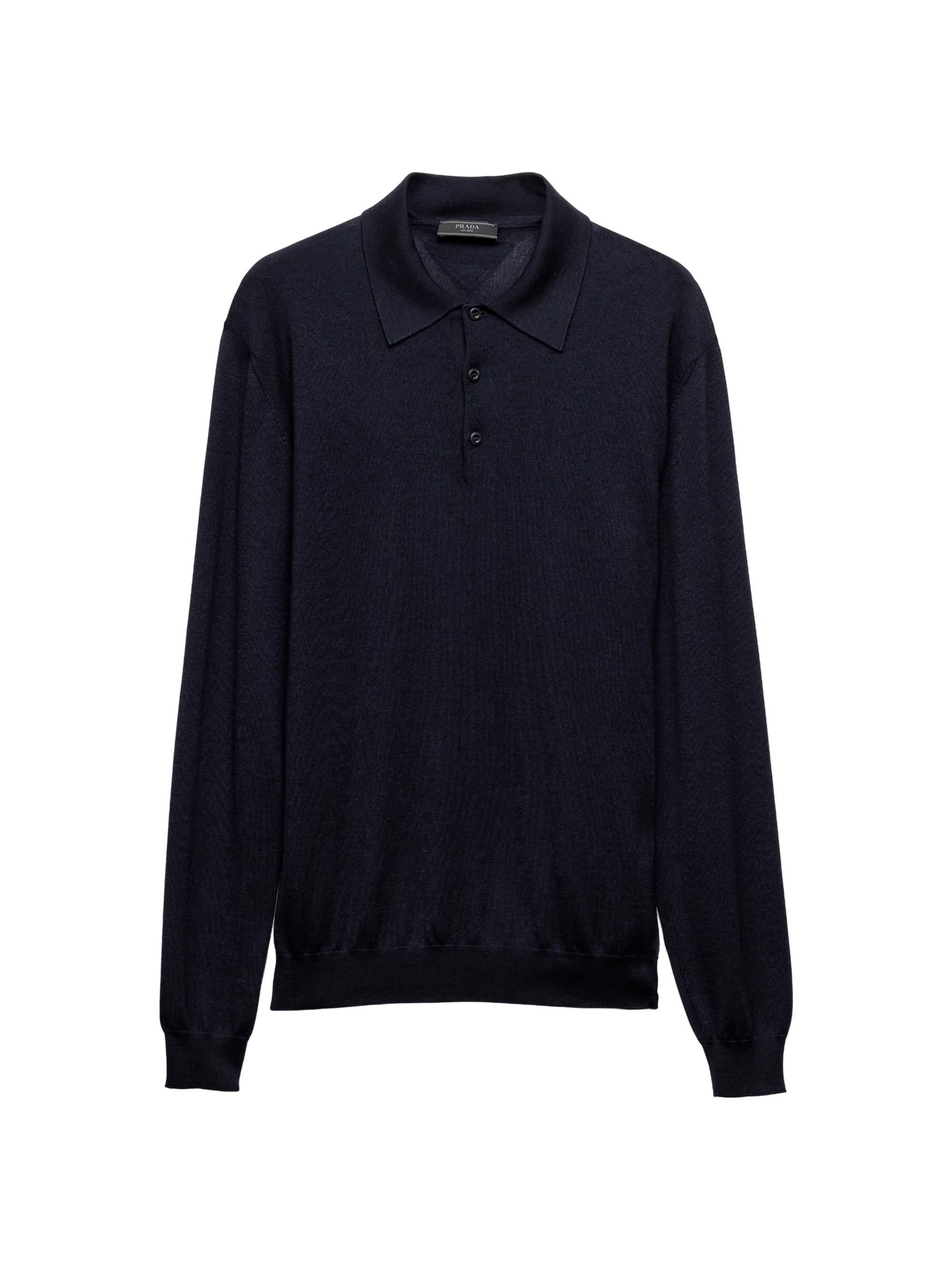 Prada Men's Cashmere and Silk Polo Shirt - Blue | Thumbnail 8