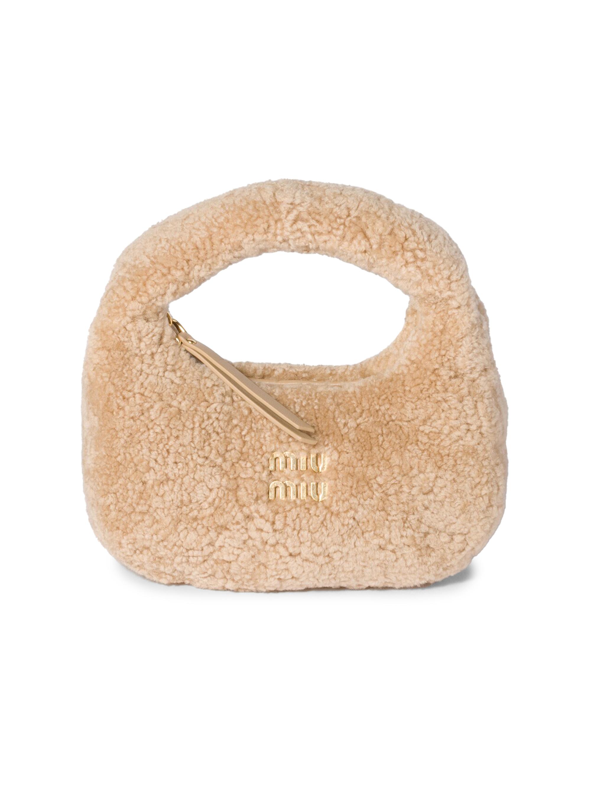 Miu Miu Women's Wander Shearling Mini Top Handle Bag - Beige Khaki