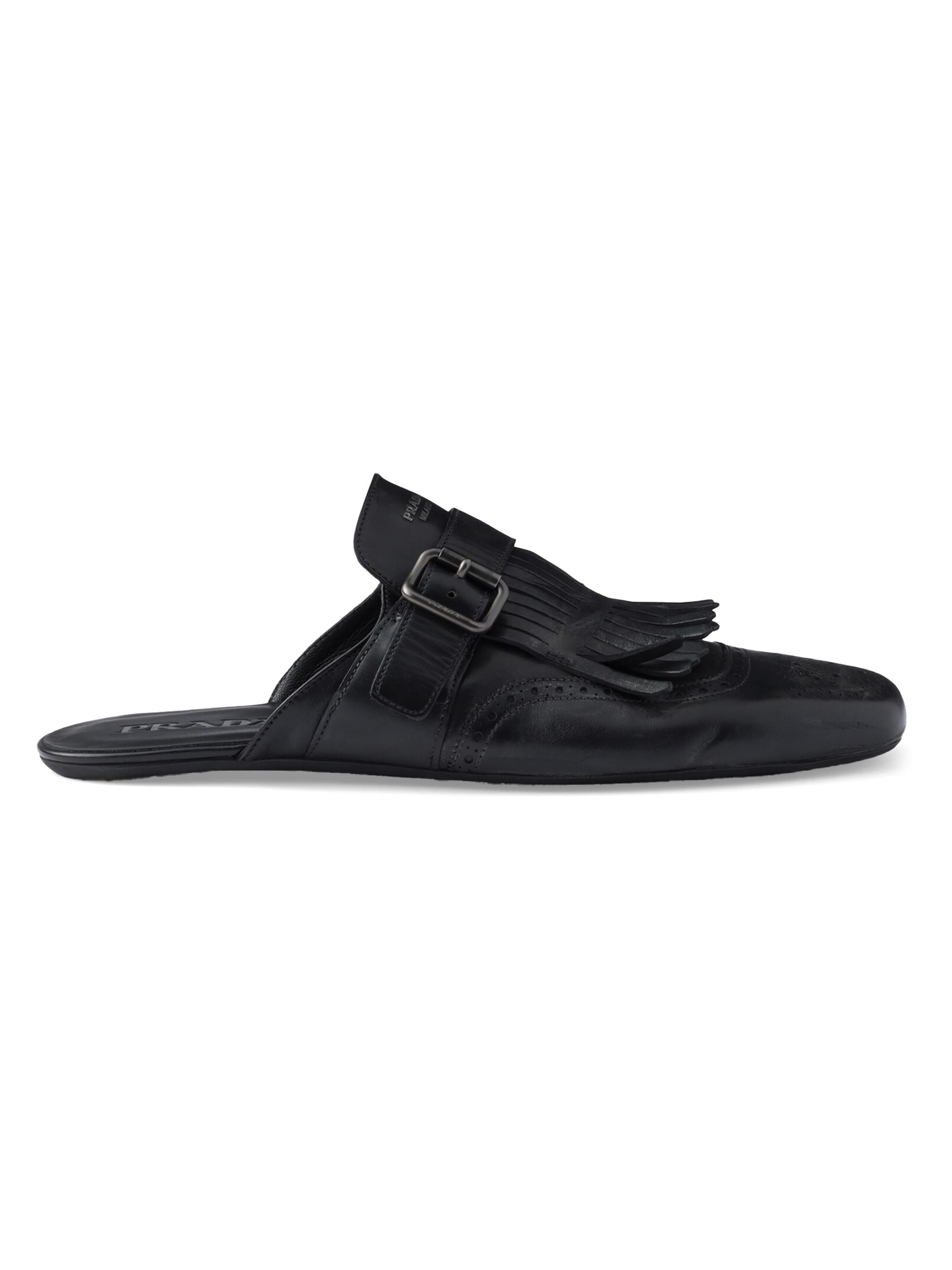 Prada Shuffle Antiqued Leather Mules | Saks Fifth Avenue