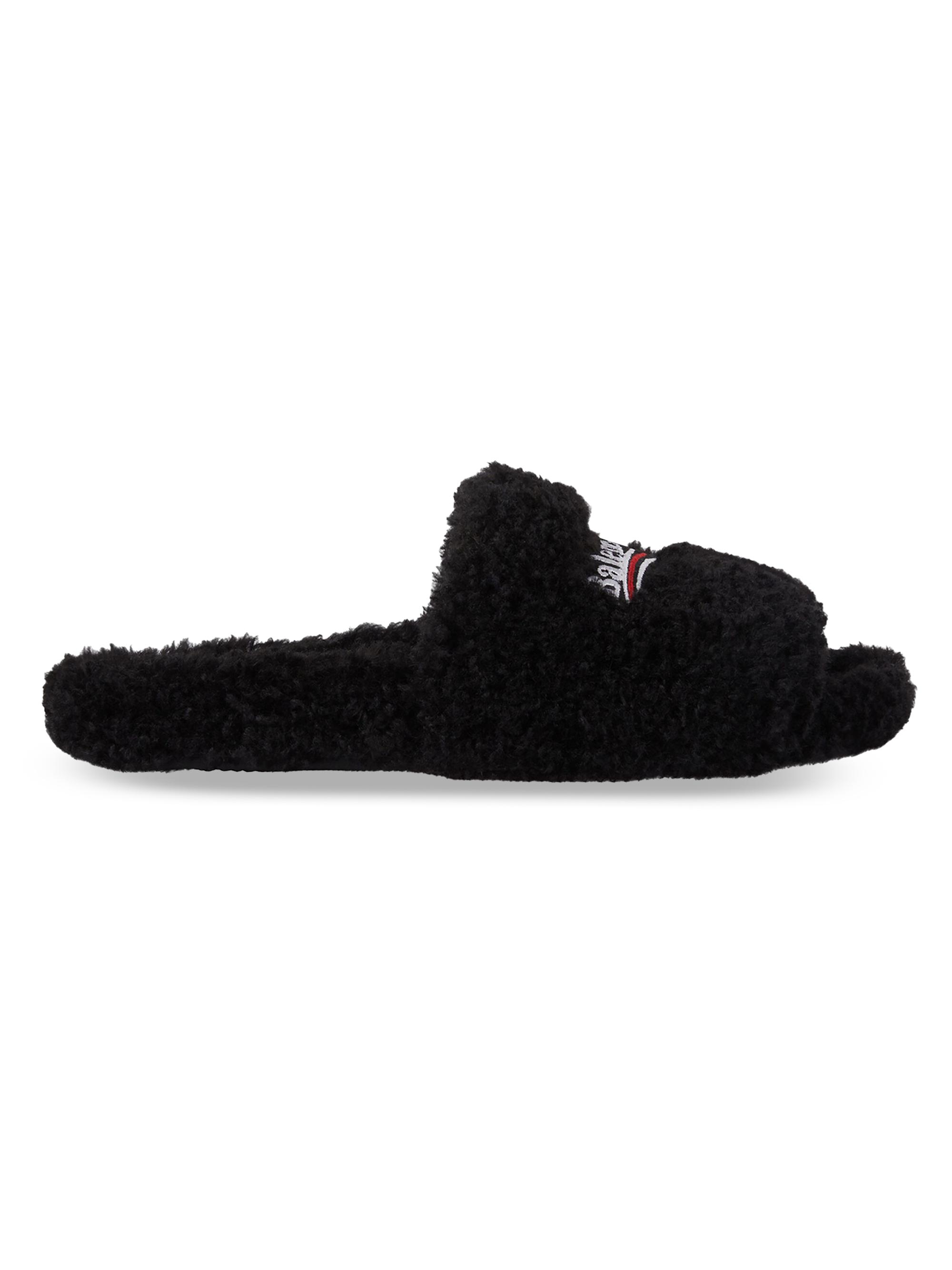 Balenciaga Men's Furry Slide Sandals - Black