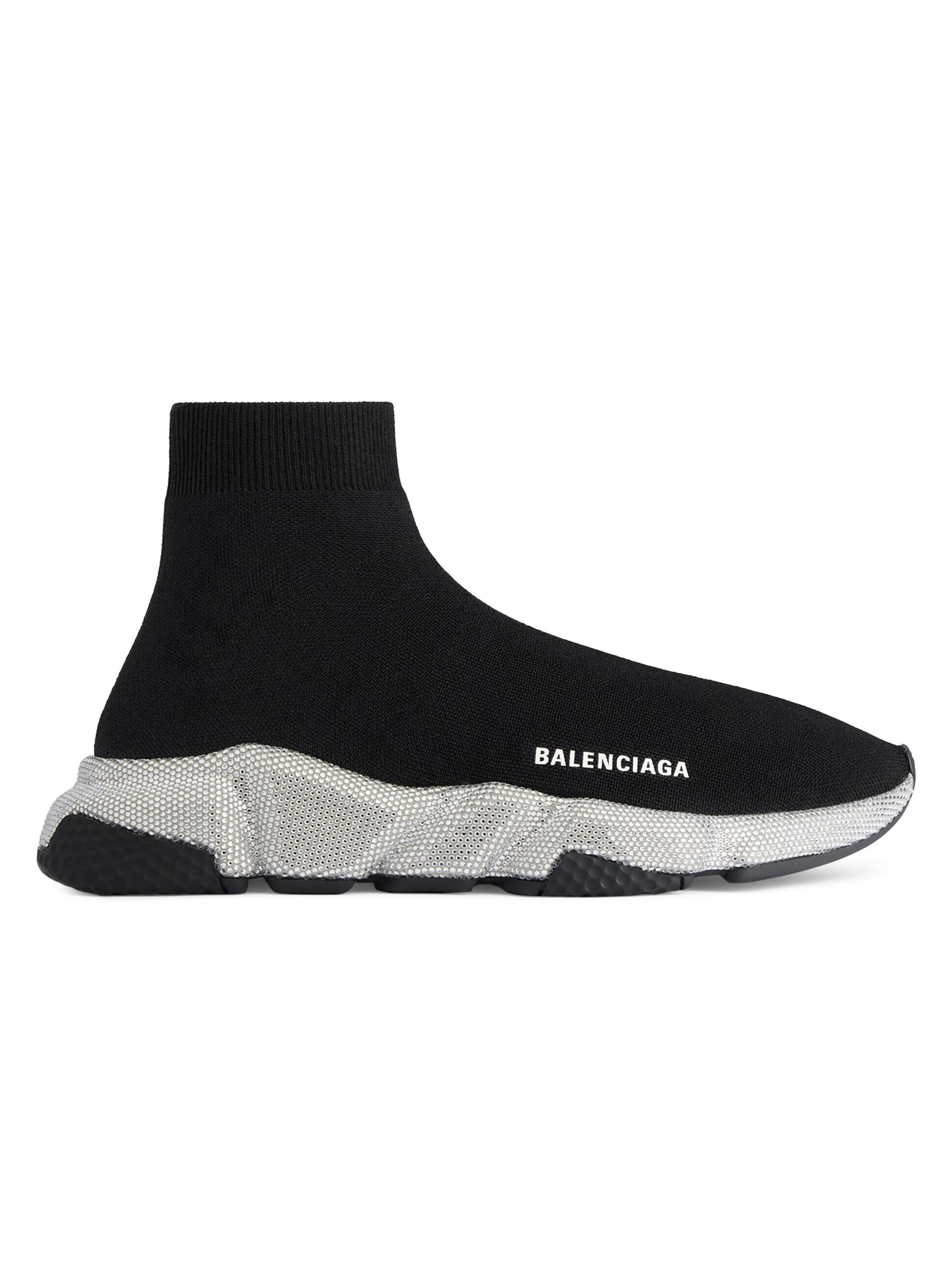 Balenciaga Men's Speed Knit Sneakers with Rhinestones - Black