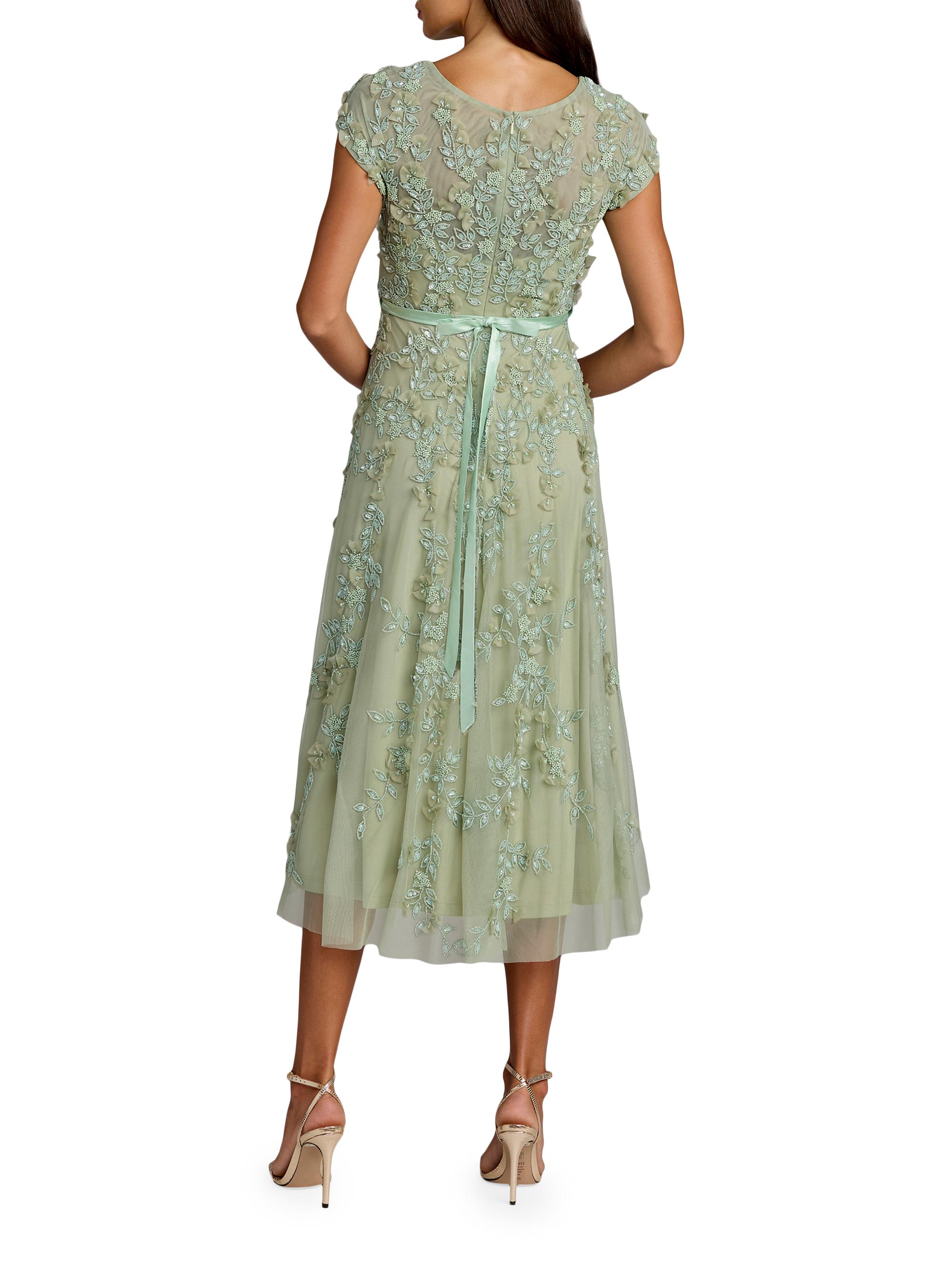 Mac Duggal Women's Petite Floral-Embroidered Mesh Midi-Dress - Sage Petite 14 | Thumbnail 2