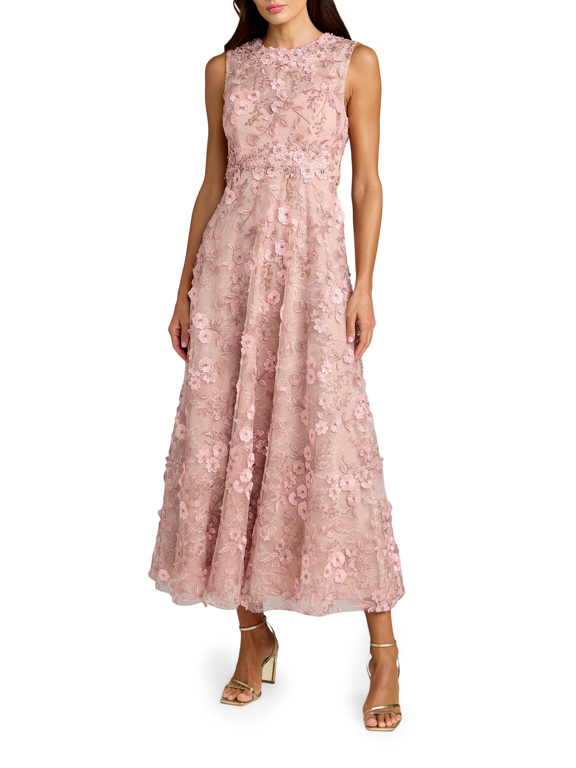 Mac Duggal Women's Floral-Embroidered Sleeveless Midi-Dress - Rose