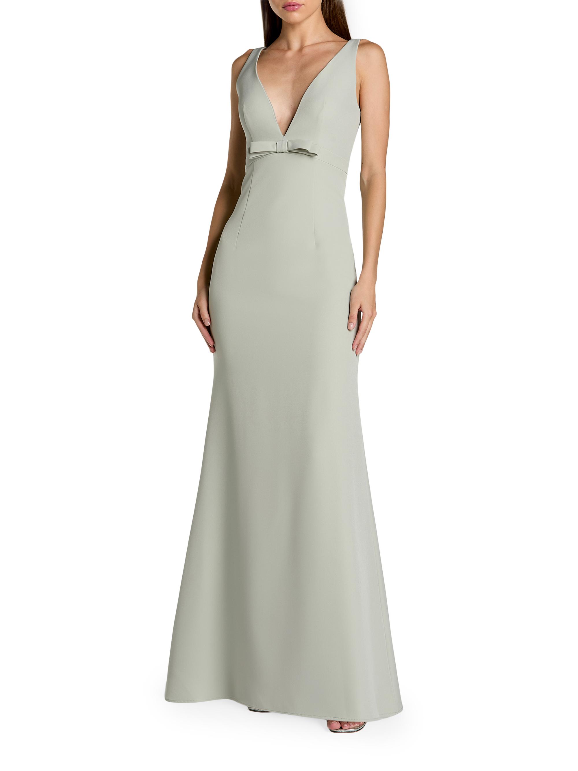 Mac Duggal Women's Petite Bow Crepe Sleeveless Mermaid Gown - Sage Petite 12