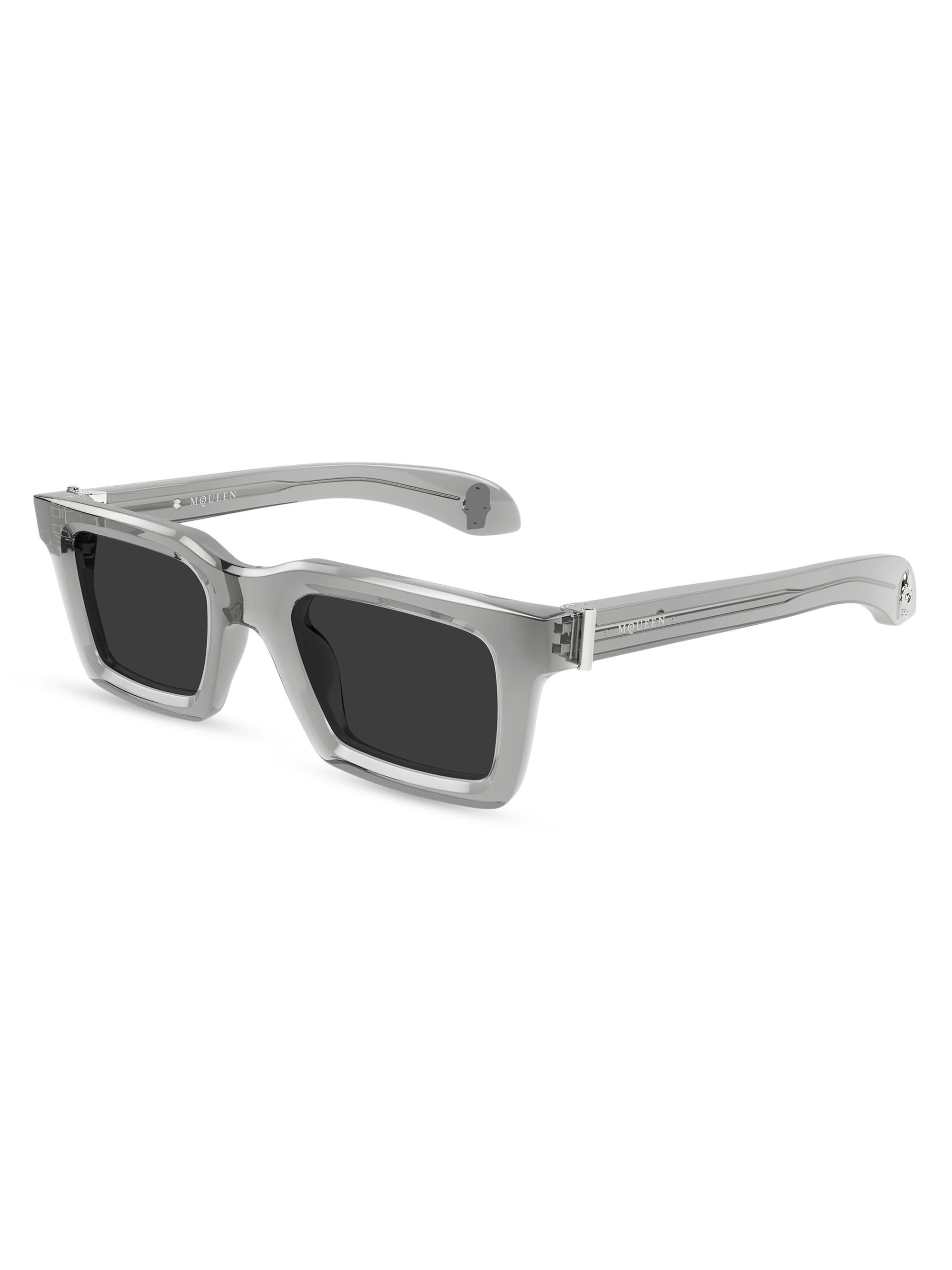 McQueen Men's Skull Hardware 50MM Square Sunglasses - Grey Black