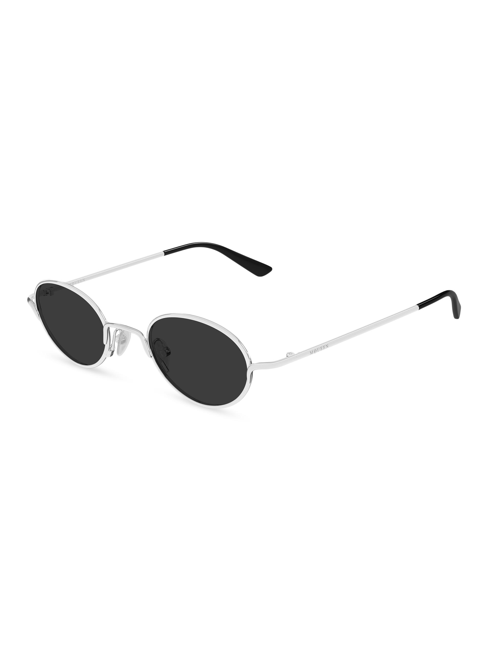 McQueen Men's Linear 45MM Oval Metal Sunglasses - Silver Black