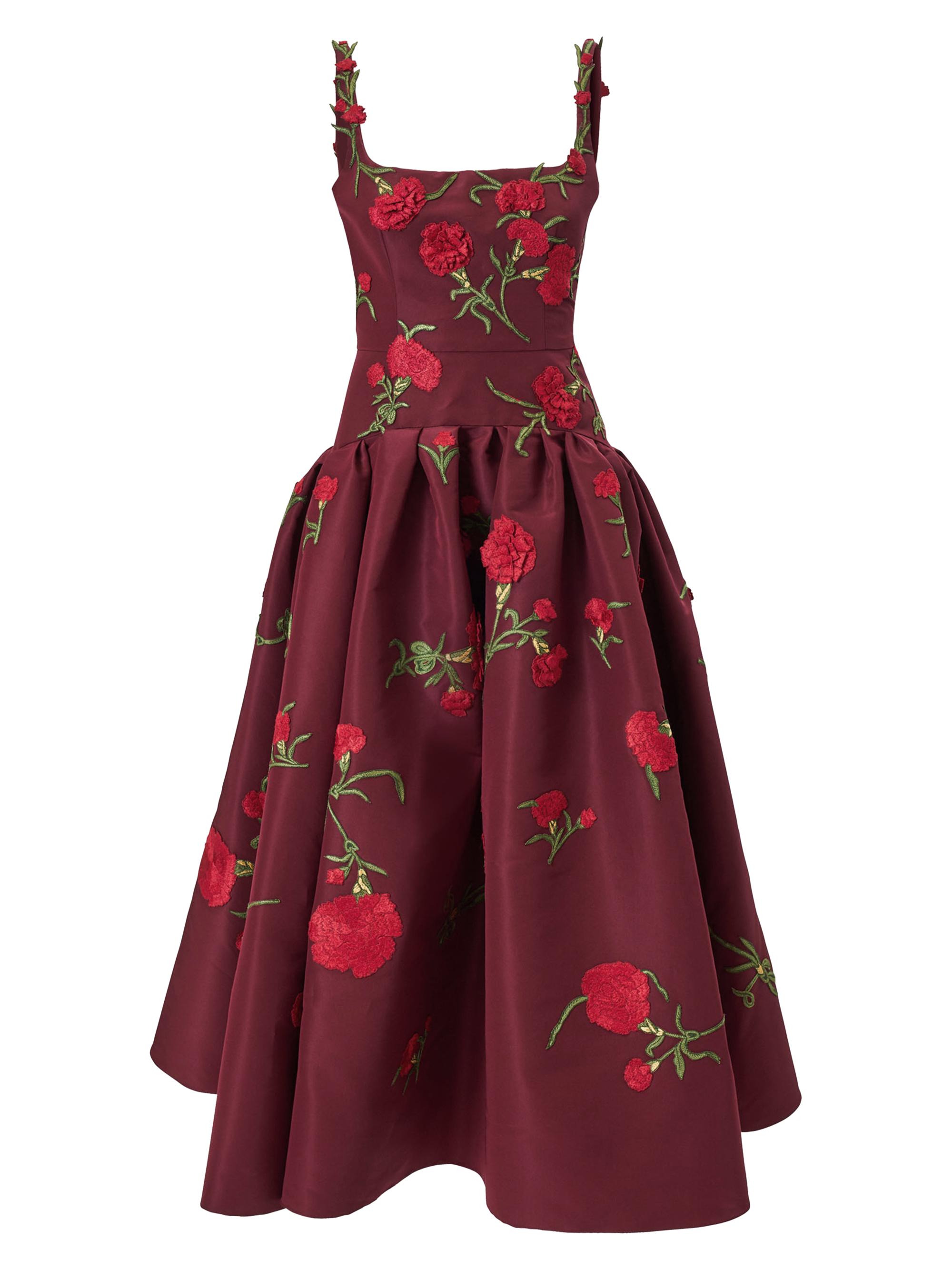 Carolina Herrera Women's Carnation-Embroidered Cocktail Dress - Rioja Multi
