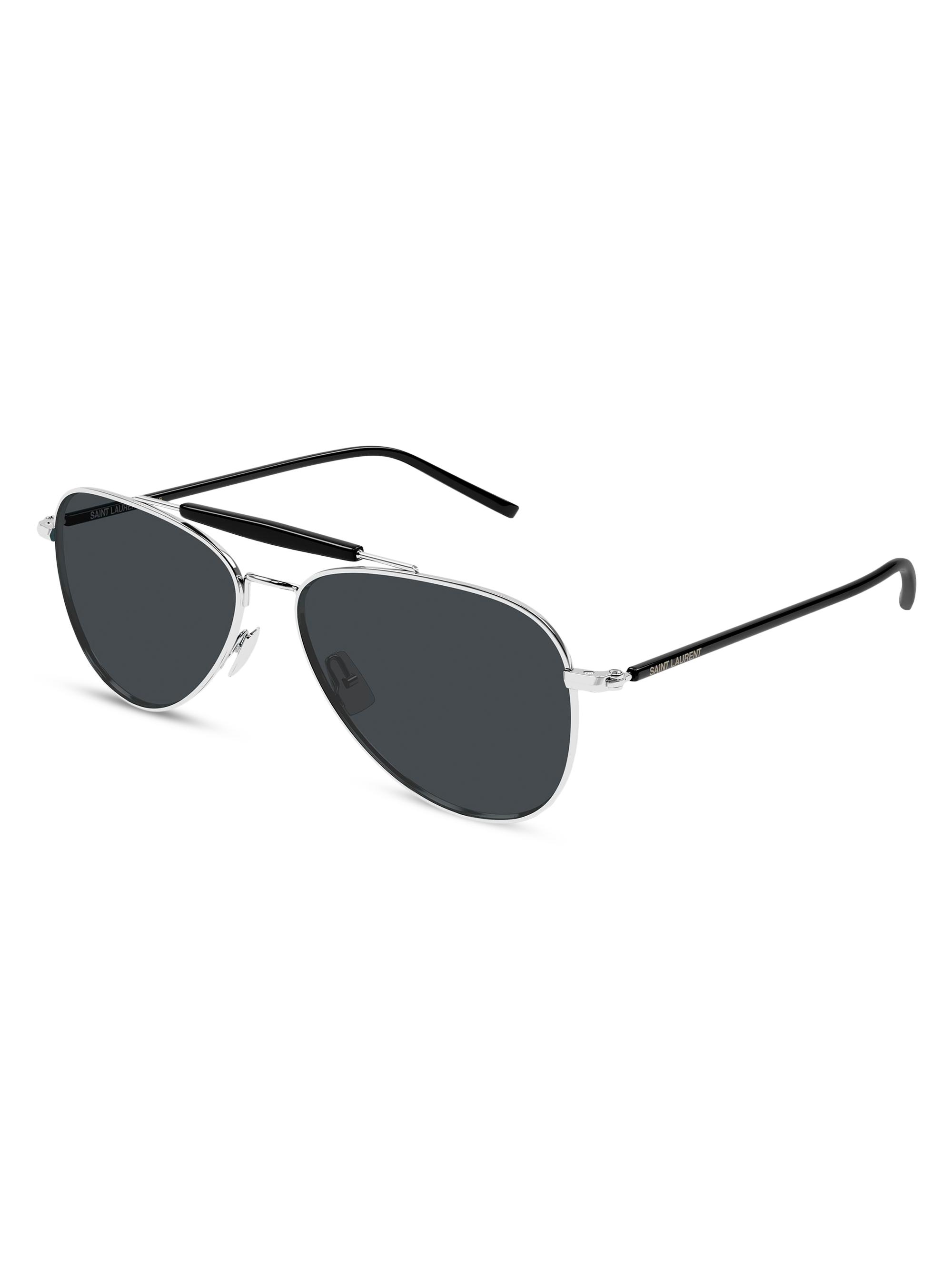 Saint Laurent Men's Pilot 57MM Metal Sunglasses - Silver Black