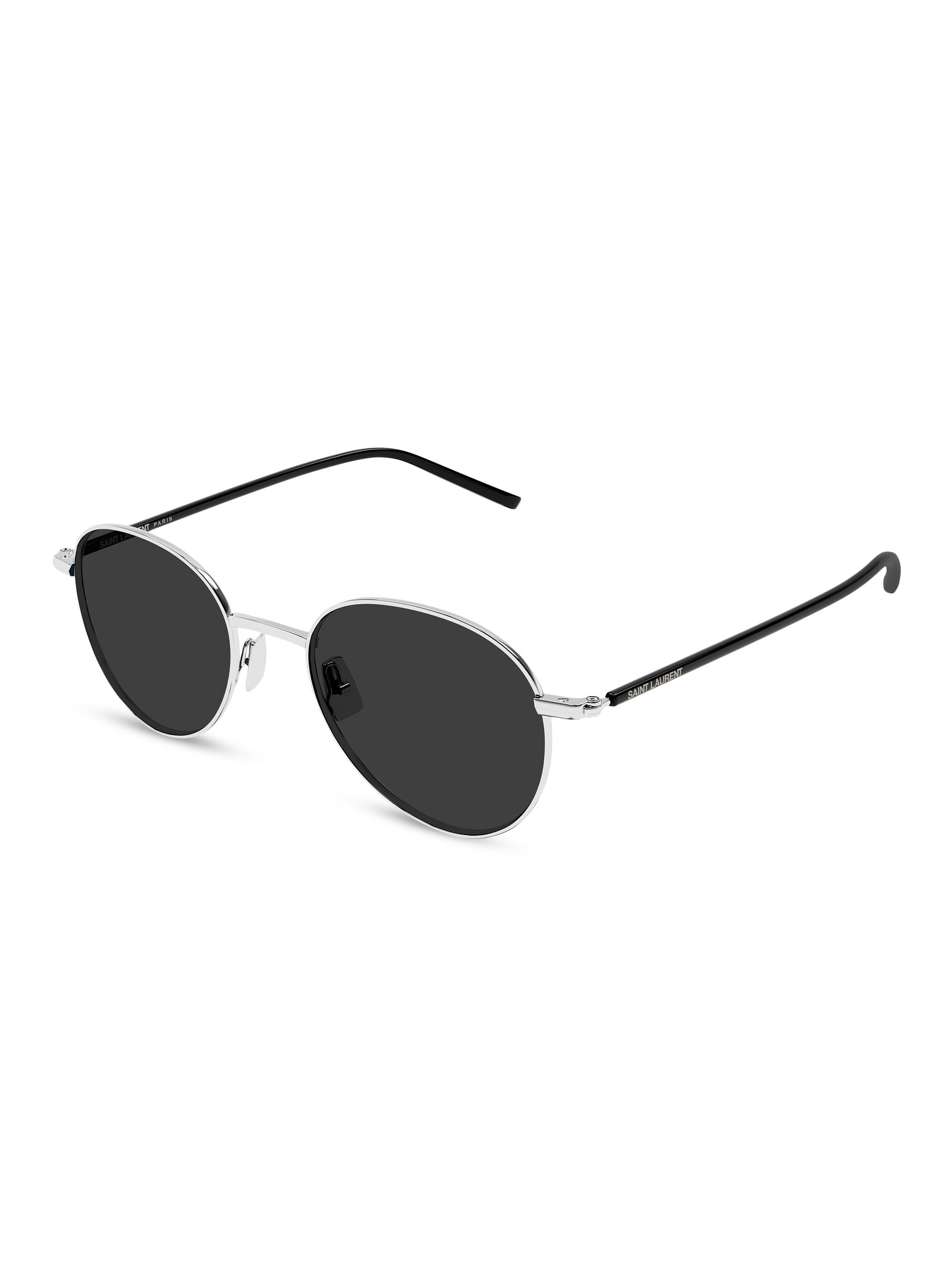 Saint Laurent Men's Panthos 50MM Round Metal Sunglasses - Silver Black