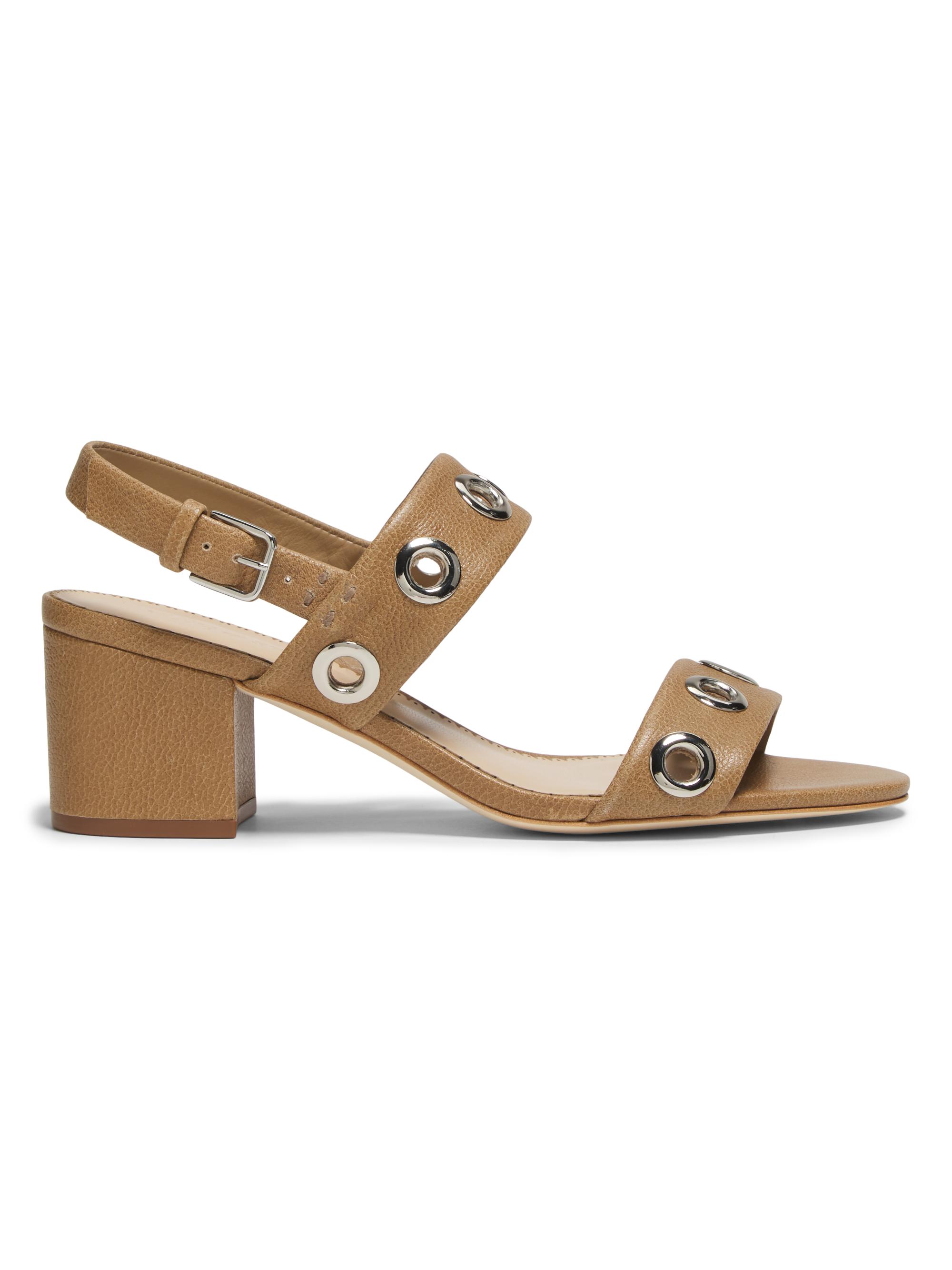 Cinq à Sept Women's Gemma Grommet Leather Block Sandals - Brown Sugar