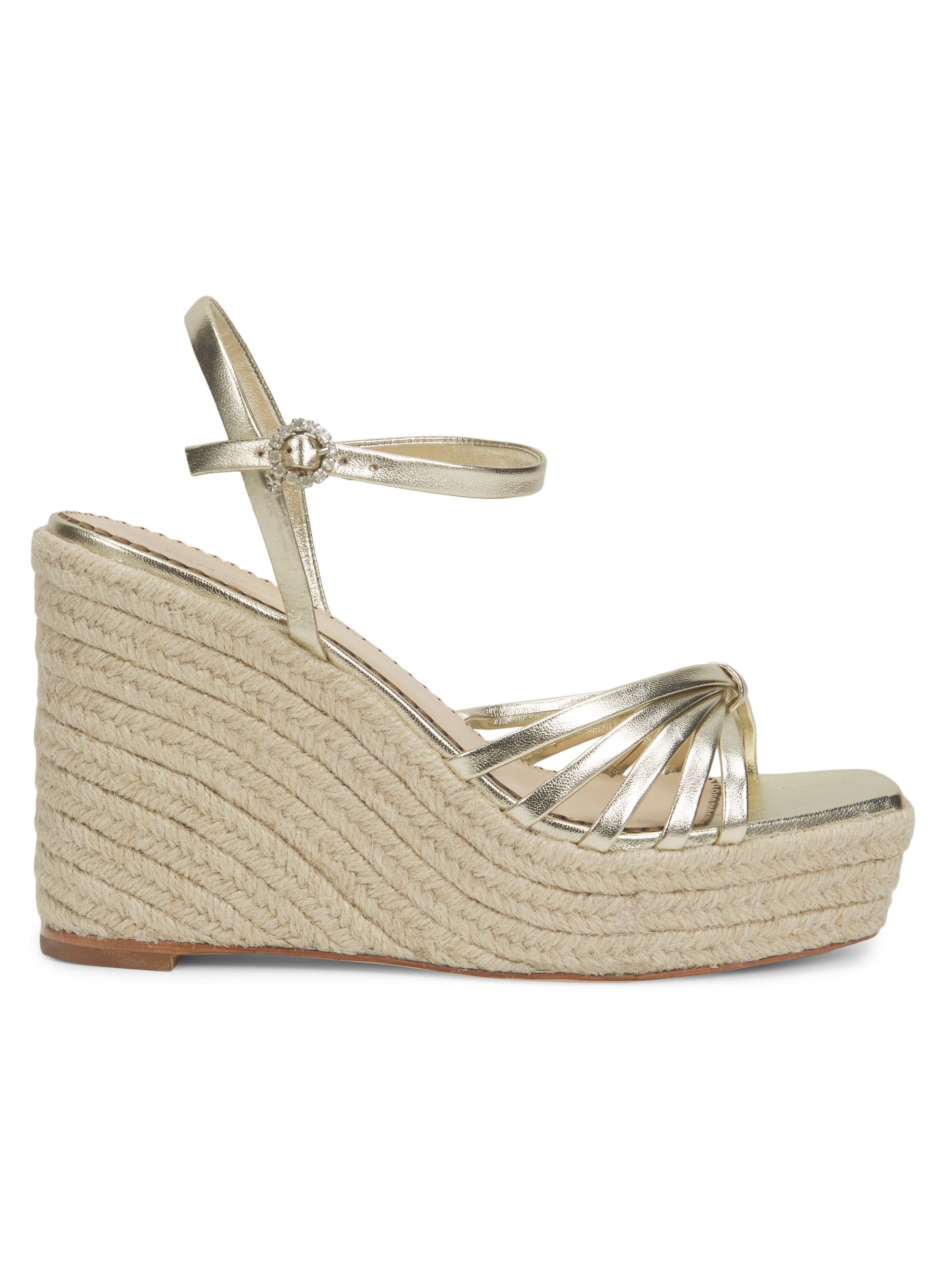 Cinq à Sept Women's Helen Leather Wedge Espadrilles - Light Gold Metallic