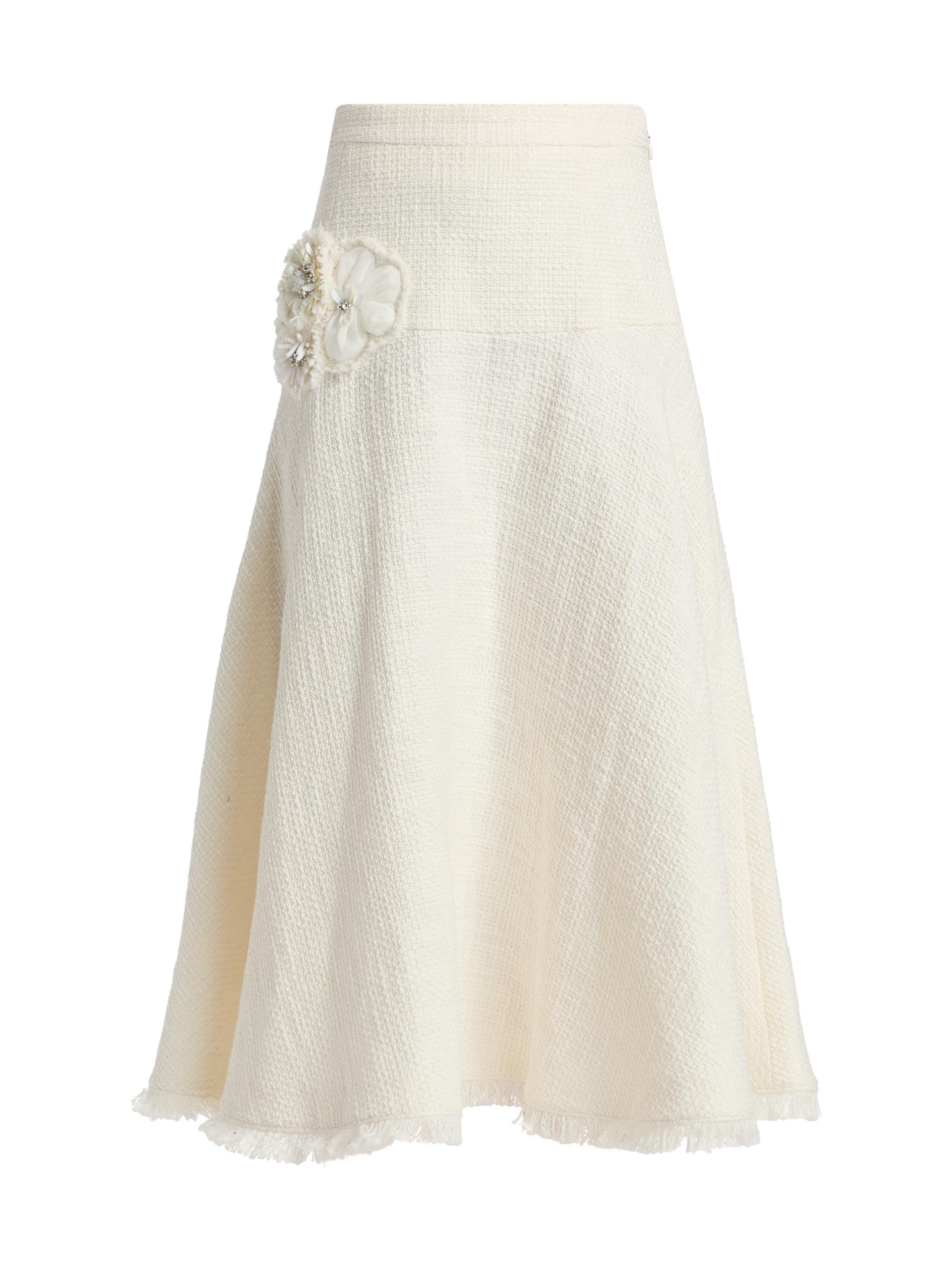 Cinq à Sept Women's Henriette Floral Appliqué Cotton Midi-Skirt - Gardenia