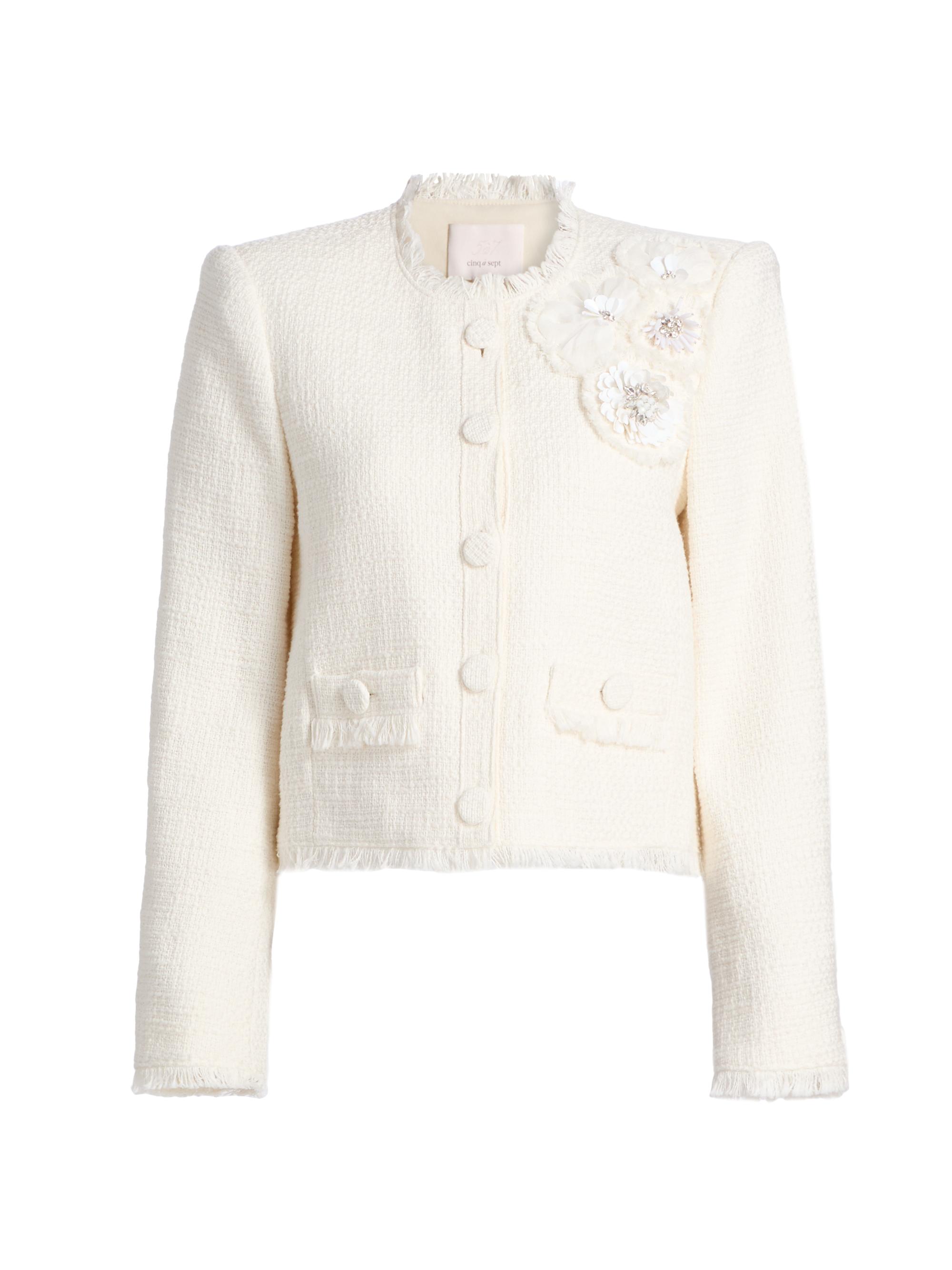 Cinq à Sept Women's Christie Crunchy Flower Fringed Jacket - Gardenia