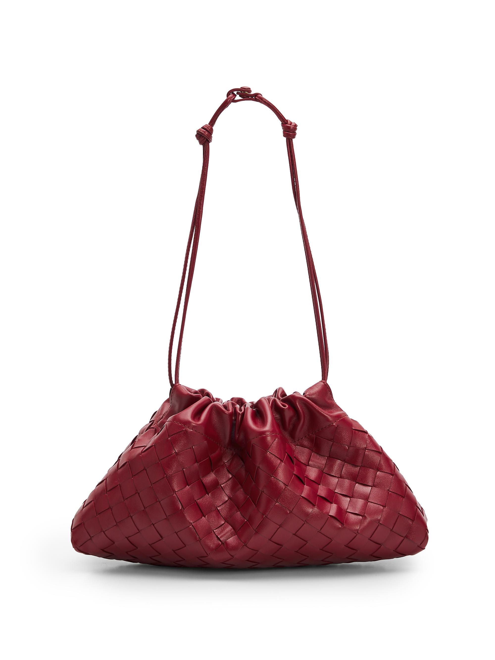 Bottega Veneta Women's Dustbag Notte Intrecciato Leather Shoulder Bag - Lava Red Muse Brass