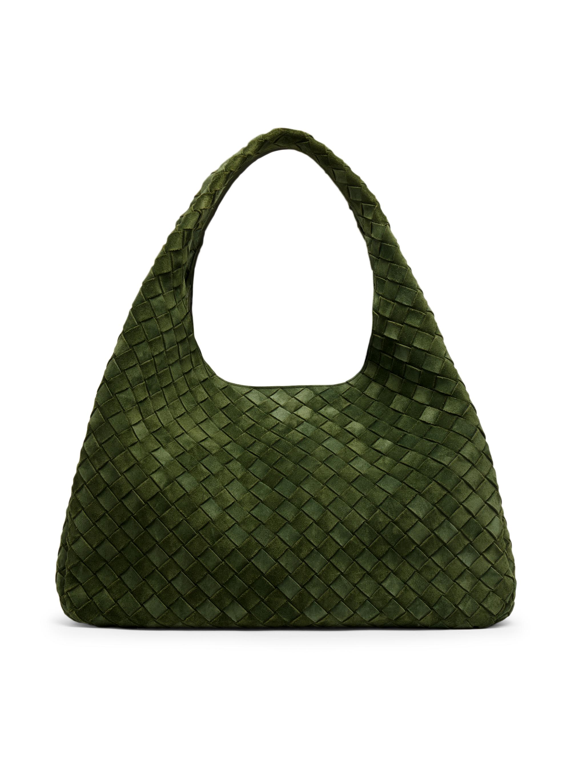 Bottega Veneta Women's  Campana Intrecciato Suede Shoulder Bag - Green Tweed Brass