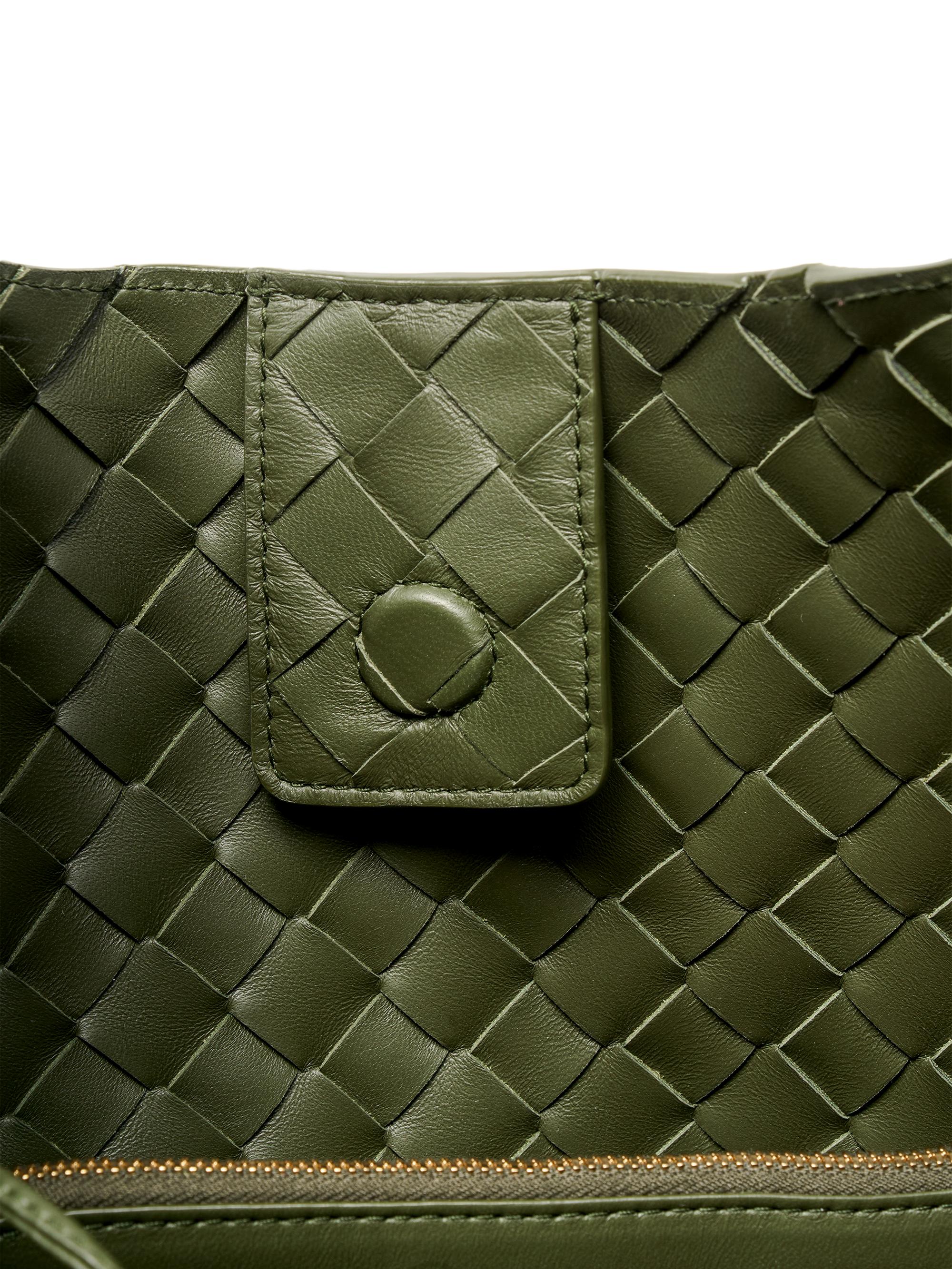Bottega Veneta Women's  Campana Intrecciato Suede Shoulder Bag - Green Tweed Brass | Thumbnail 4