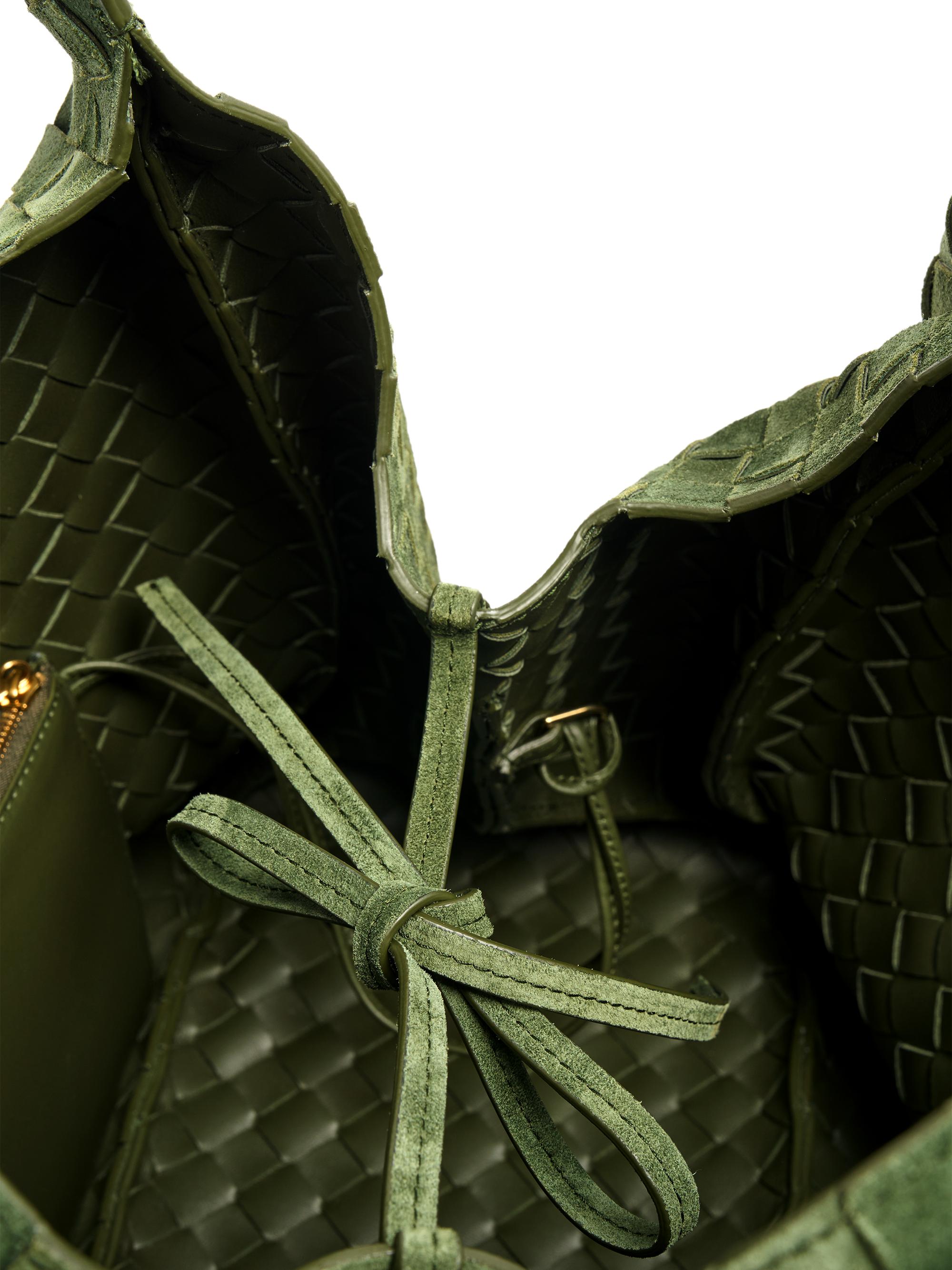 Bottega Veneta Women's  Campana Intrecciato Suede Shoulder Bag - Green Tweed Brass | Thumbnail 5