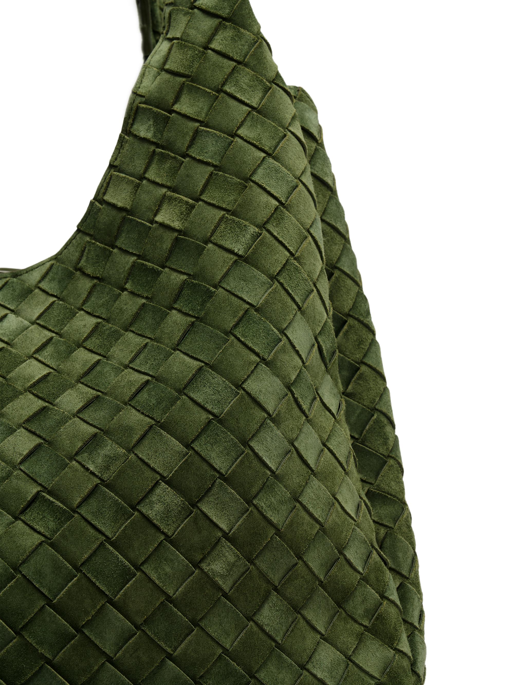 Bottega Veneta Women's  Campana Intrecciato Suede Shoulder Bag - Green Tweed Brass | Thumbnail 6