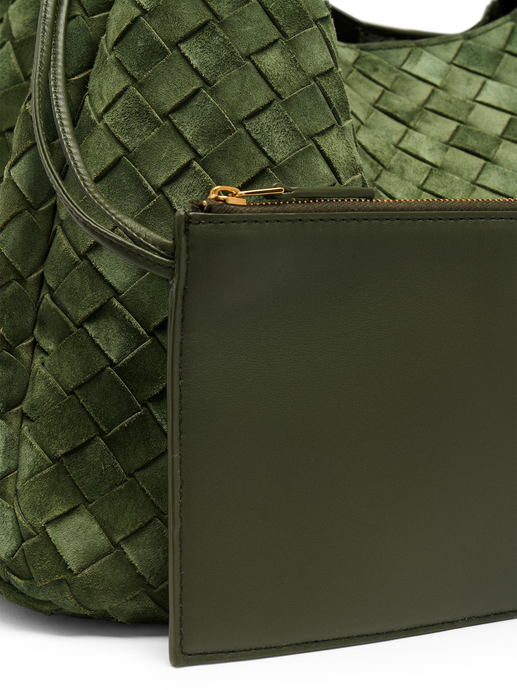 Bottega Veneta Women's  Campana Intrecciato Suede Shoulder Bag - Green Tweed Brass | Thumbnail 7