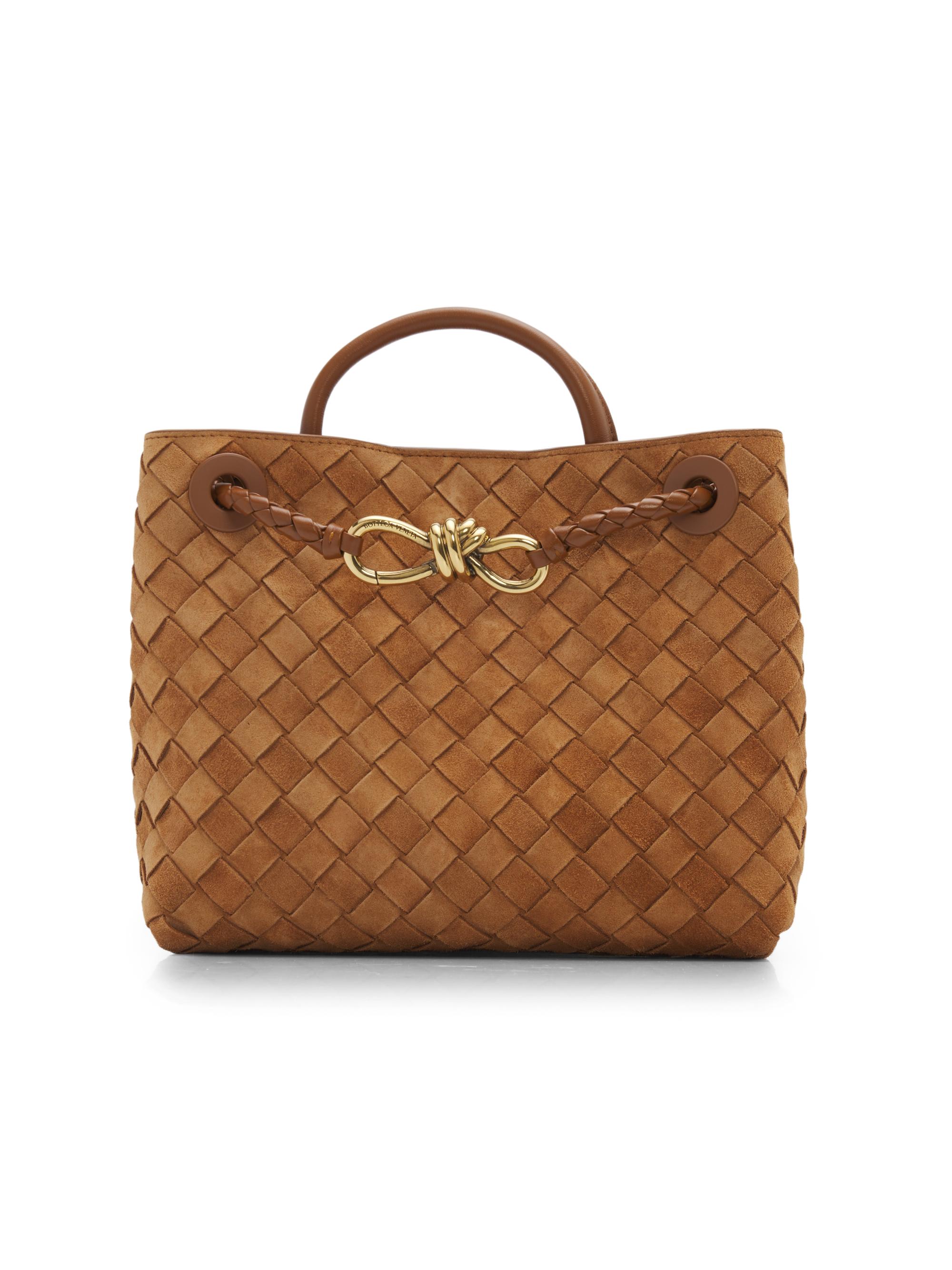 Bottega Veneta Women's Andiamo  Intrecciato Suede Top Handle Bag - Amber
