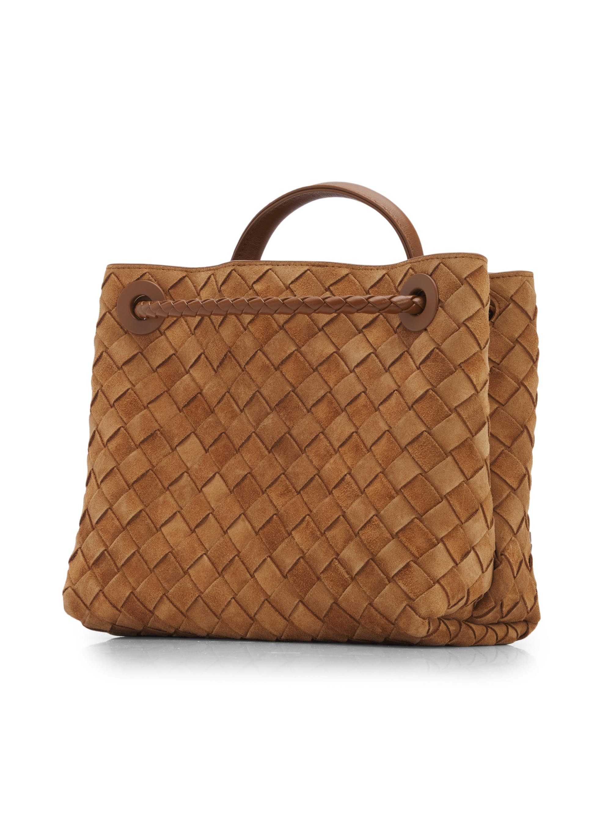 Bottega Veneta Andiamo Small Intrecciato Suede Top Handle Bag