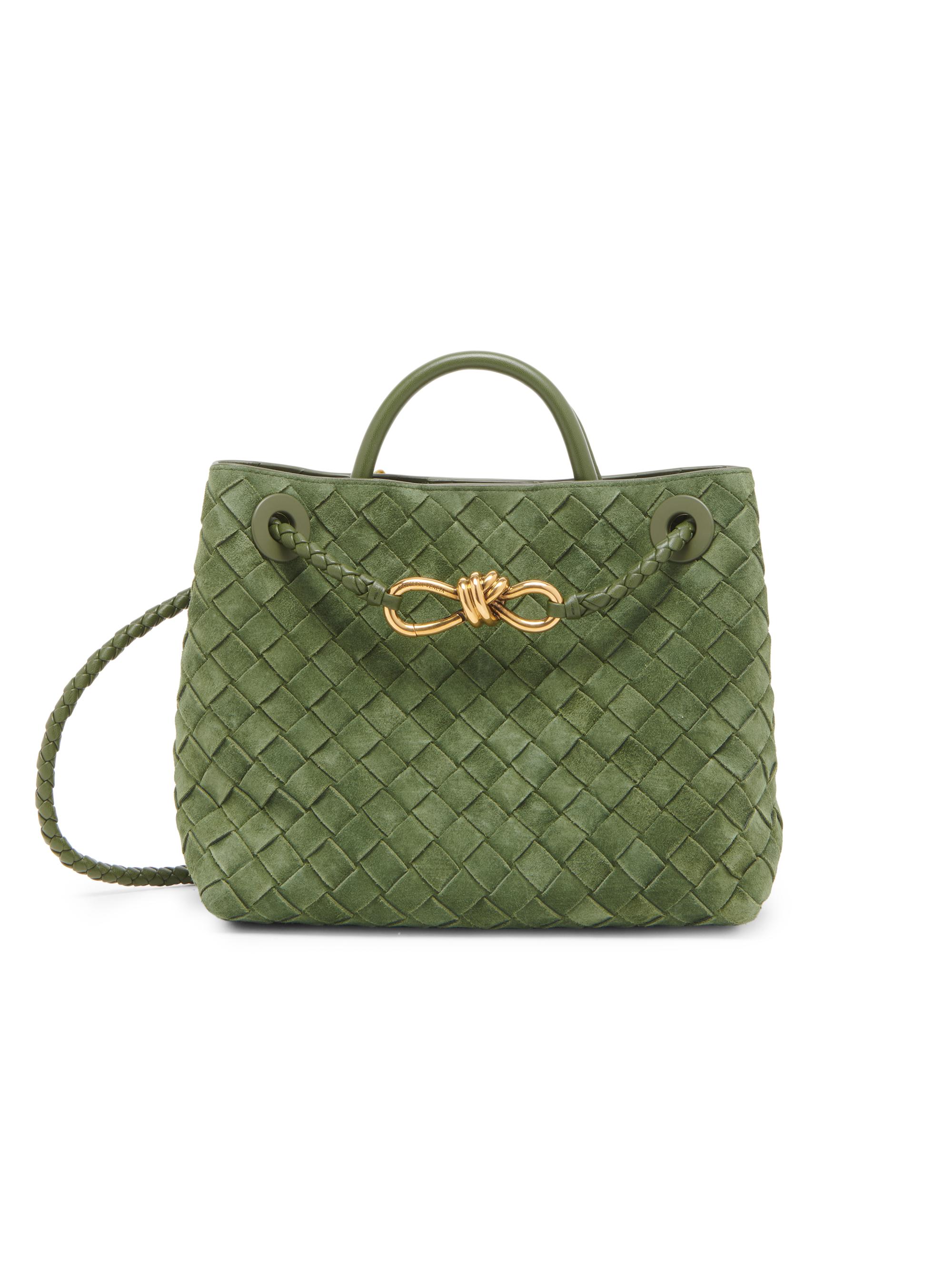 Bottega Veneta Women's Andiamo  Intrecciato Suede Top Handle Bag - Green Tweed - Women's Bags