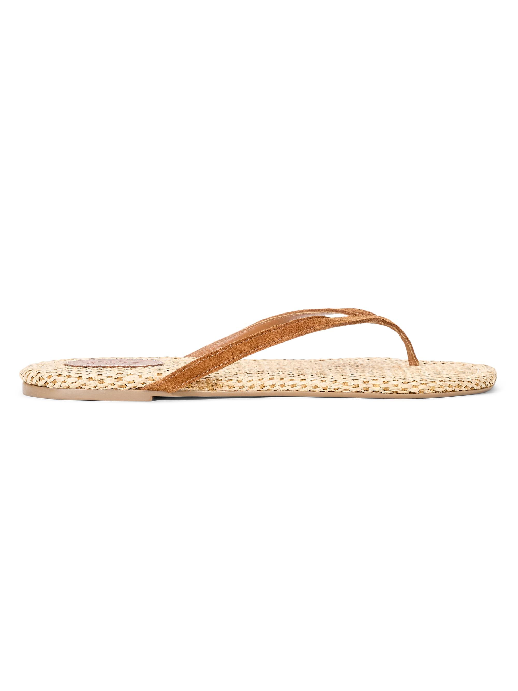 Staud Women's Freja Suede-Raffia Flat Sandals - Tabac Natural
