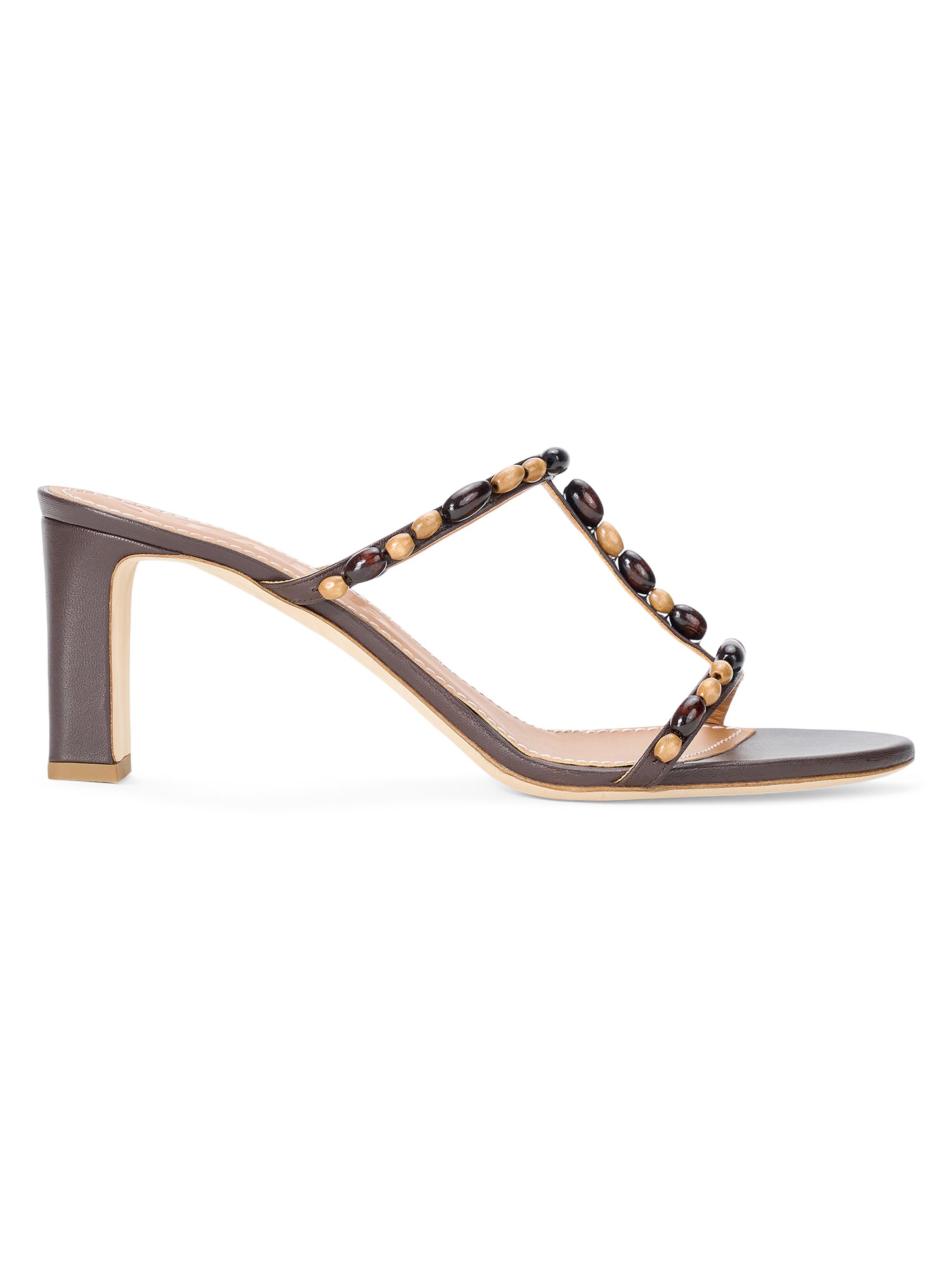 Staud Women's Talita Beaded Leather T-Strap Sandals - Wood Beads