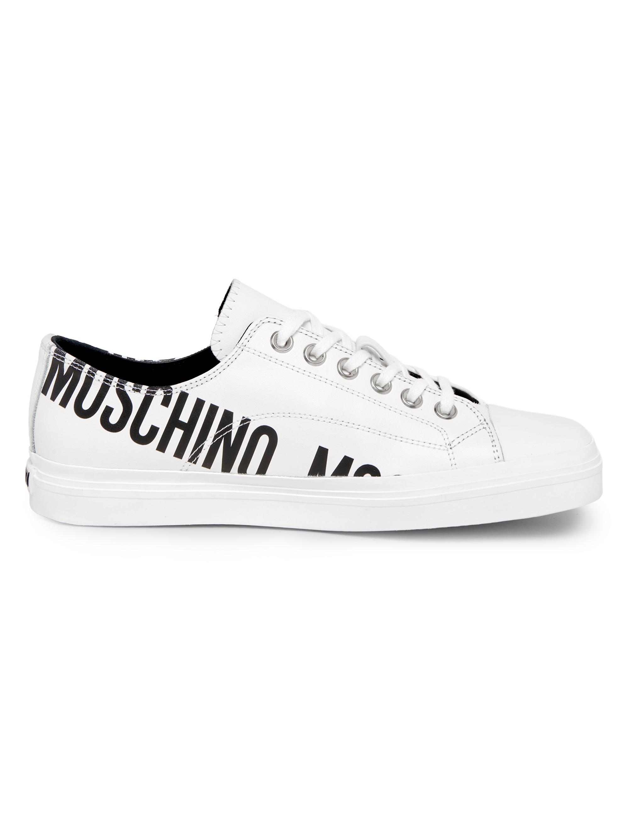 Moschino Men's Logo Leather Low-Top Sneakers - White Black