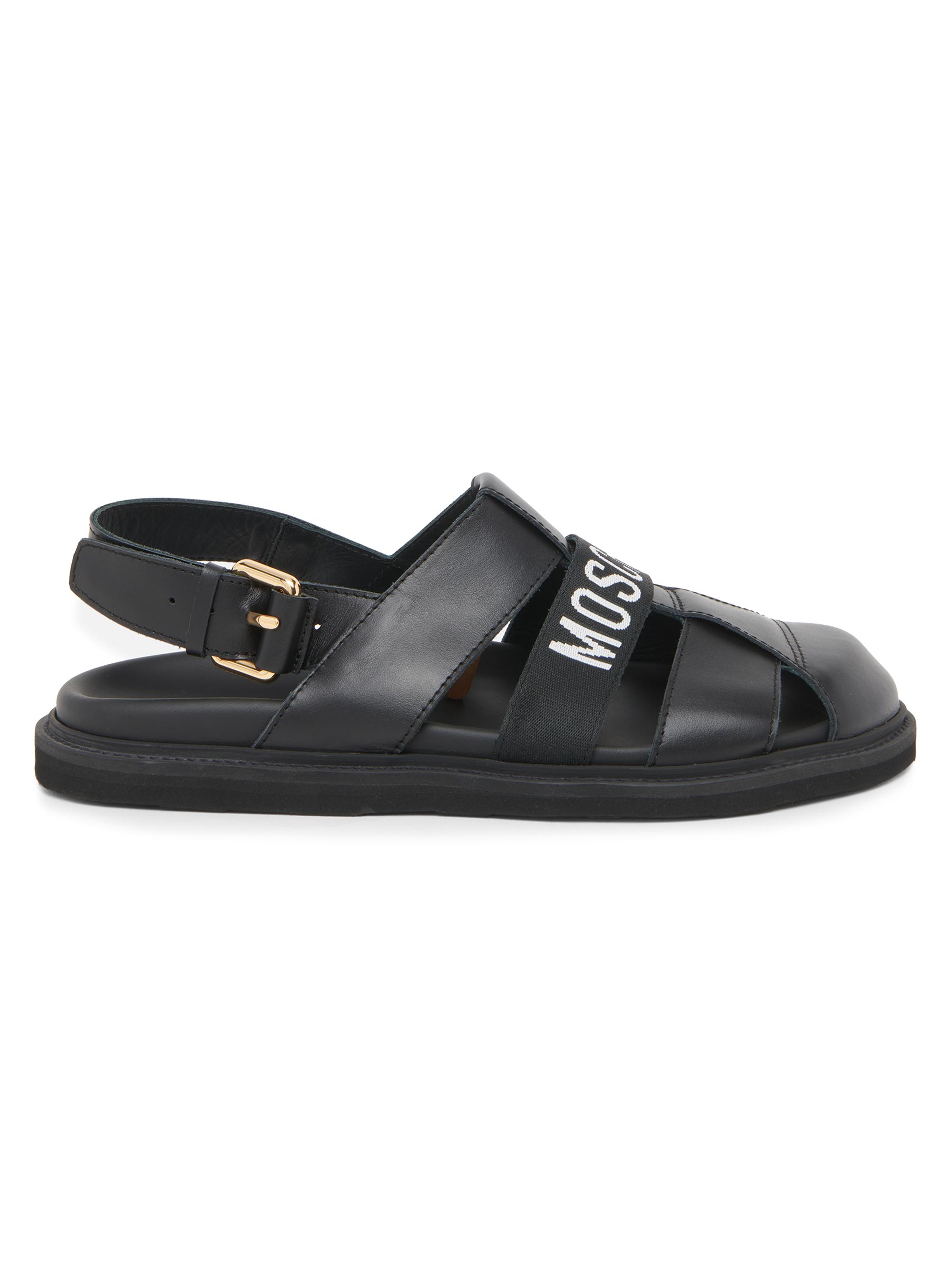 Moschino Men's Logo Leather Buckle Sandals - Black