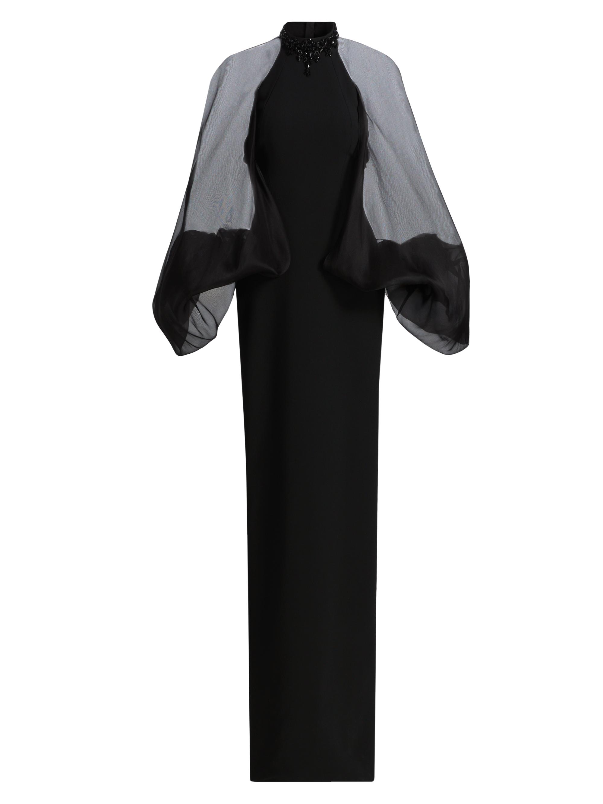 Pamella Roland Women's Beaded Organza-Sleeve Column Gown - Black