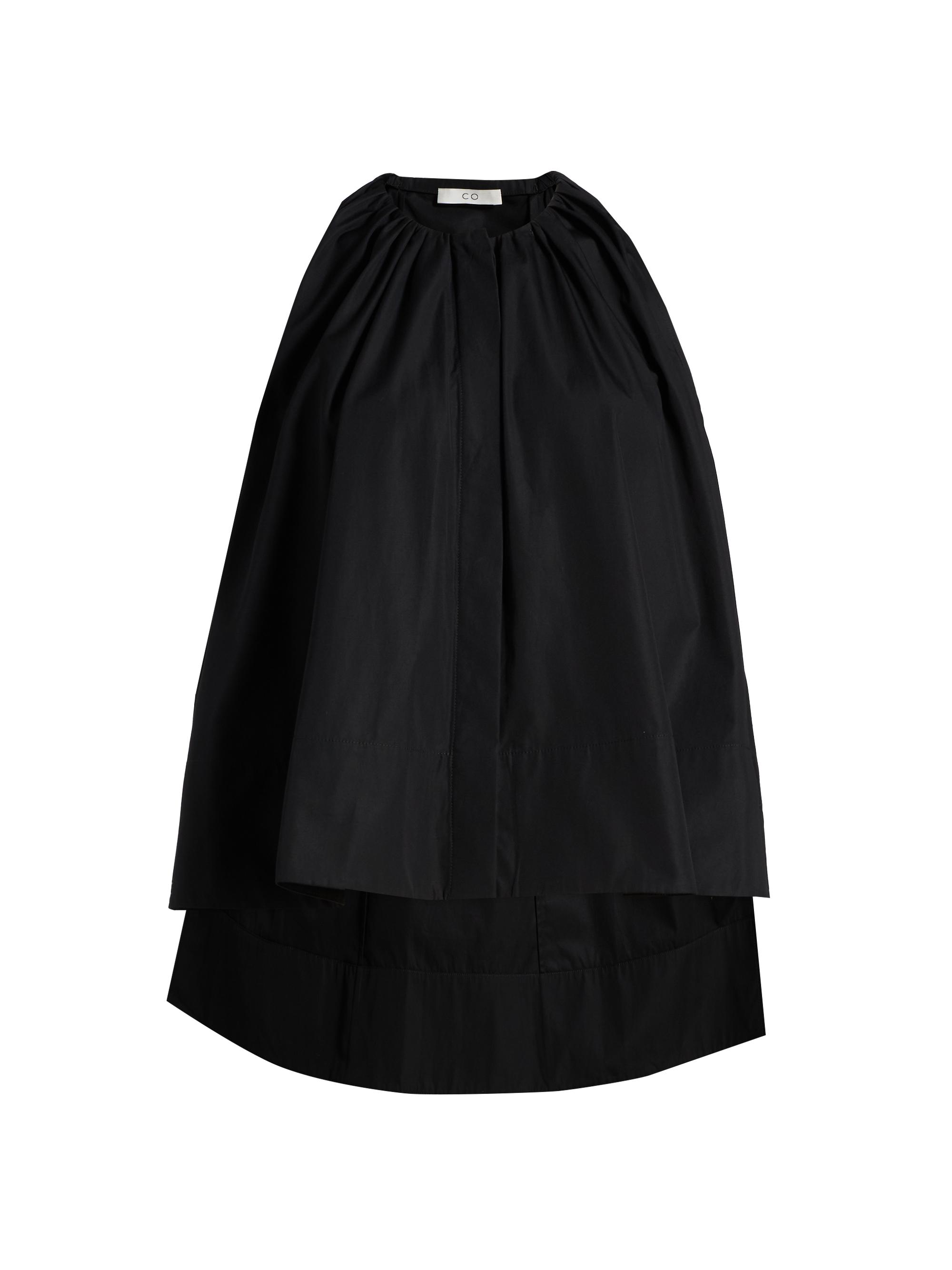 Co Women's Gathered High-Low tton Poplin Top - Black