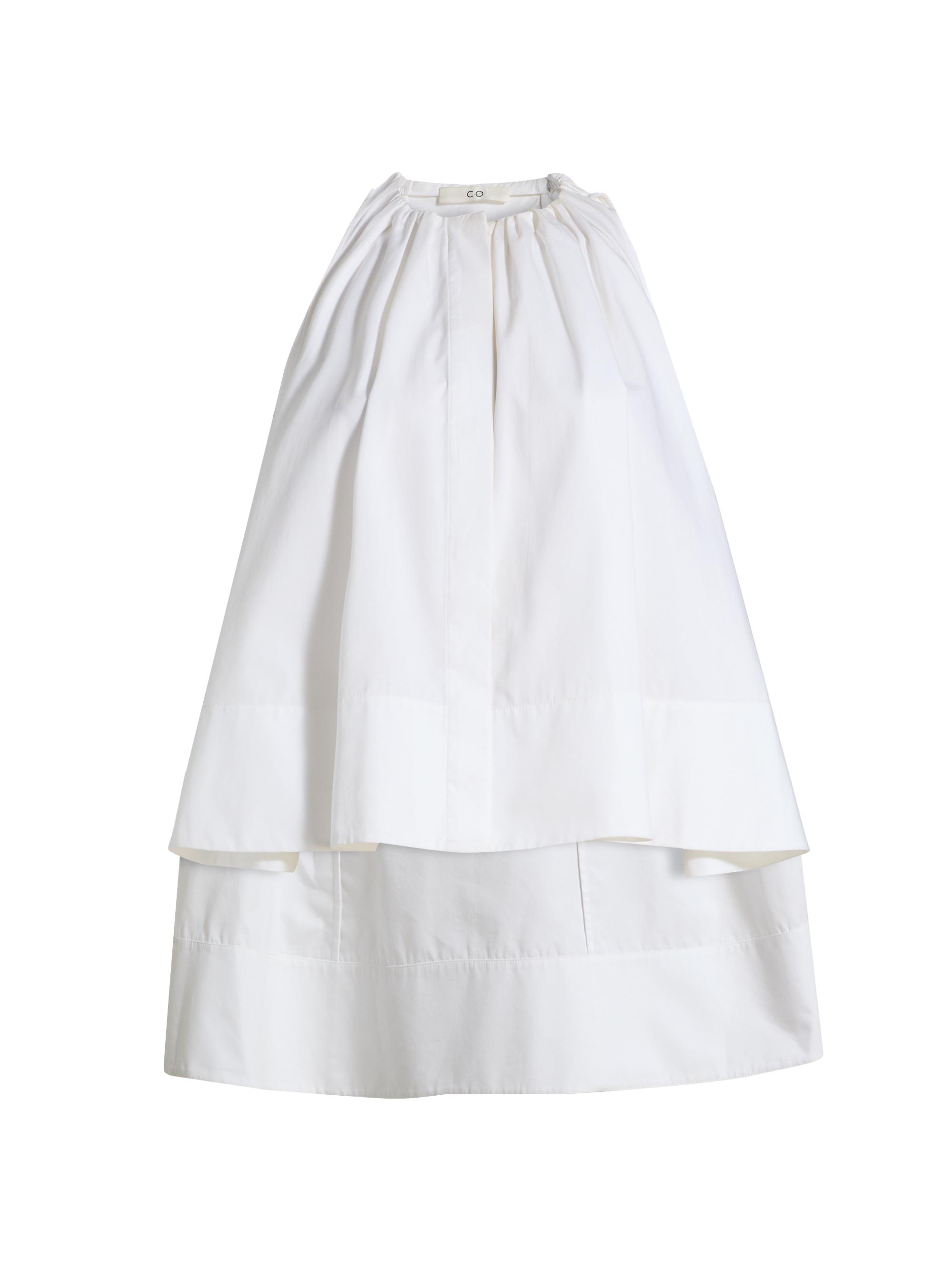Co Women's Gathered High-Low tton Poplin Top - White