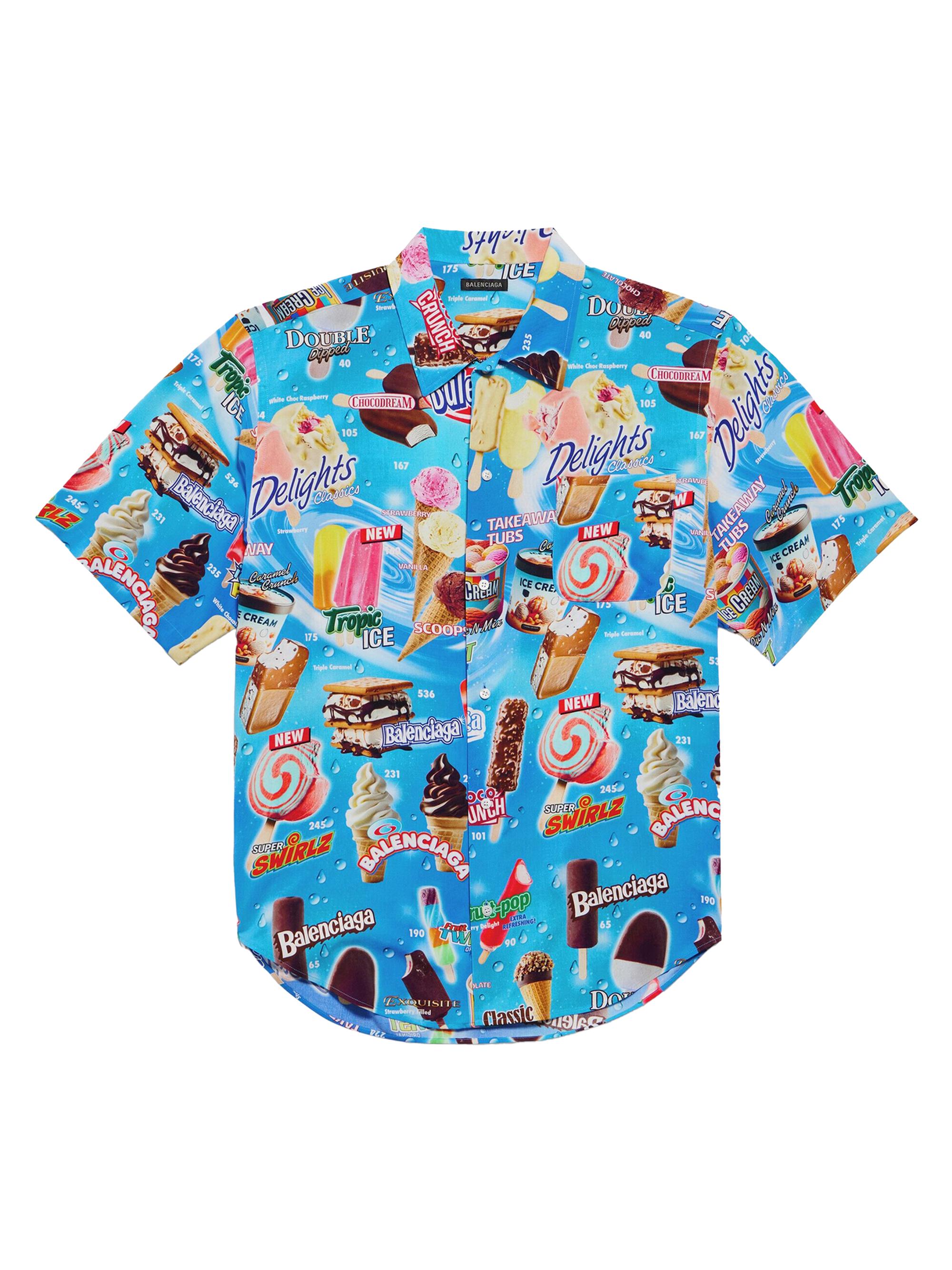 Balenciaga Men's Sweet Treat Short Sleeve Minimal Shirt - Blue Multi