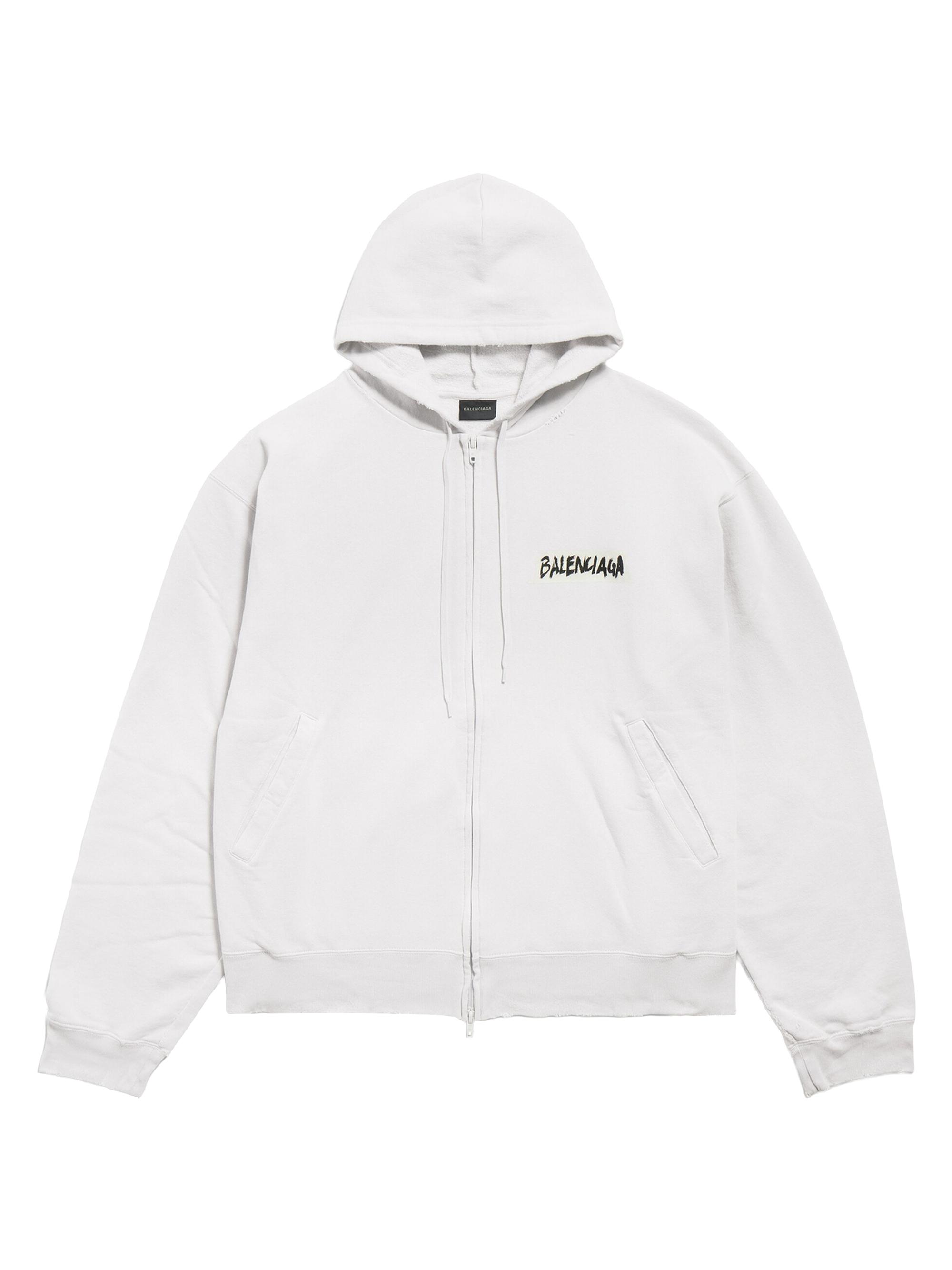 Balenciaga Men's Masking Tape Oversized Zip-Up Hoodie - Dirty White