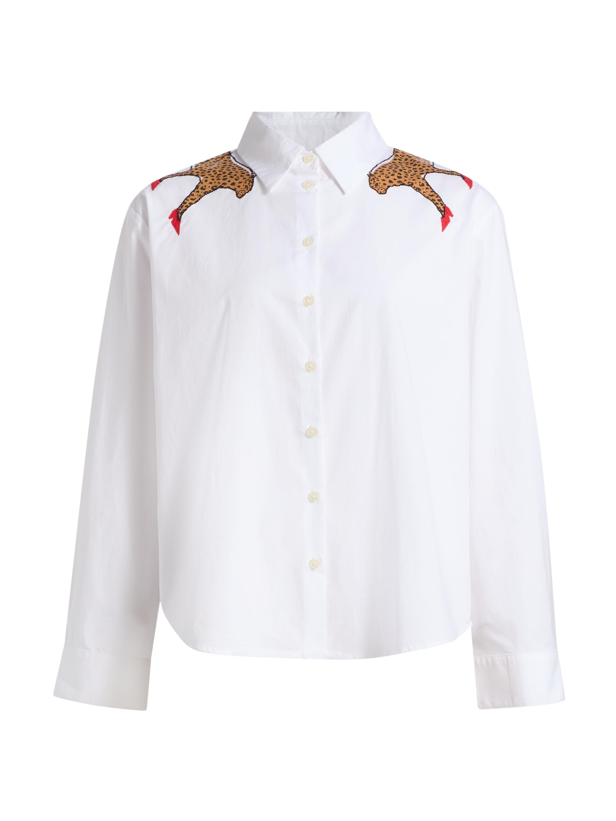 Tanya Taylor Women's Margaux Cheetah Button-Front Cotton Shirt - Optic White