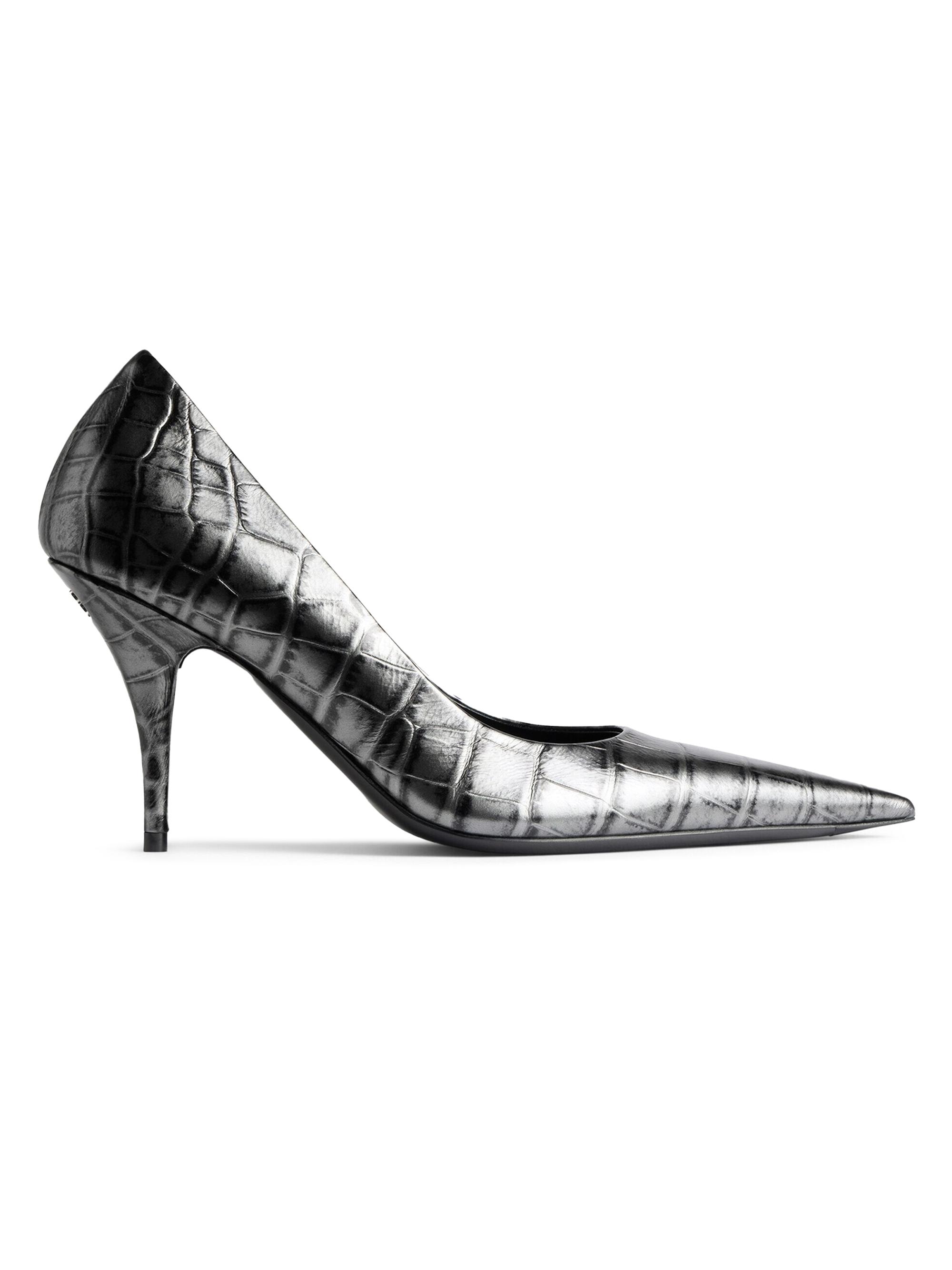Balenciaga Women's Avenue 90MM Crocodile Embossed Calfskin Pumps - Gun Metal