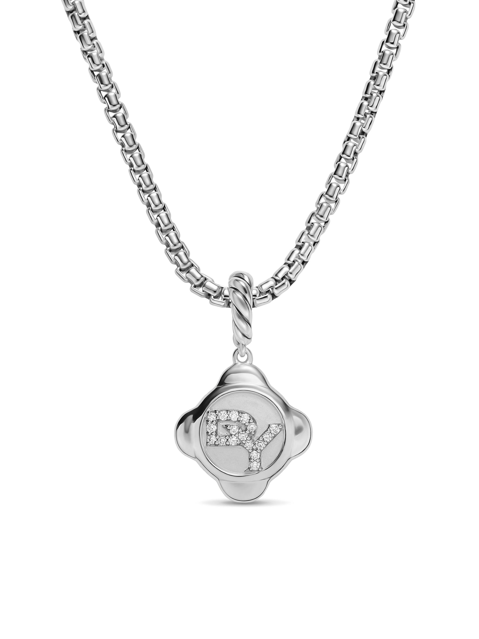 David Yurman Women's Cable Collectibles Logo Amulet in Sterling Silver with Diamonds, 13.7MM - Diamond