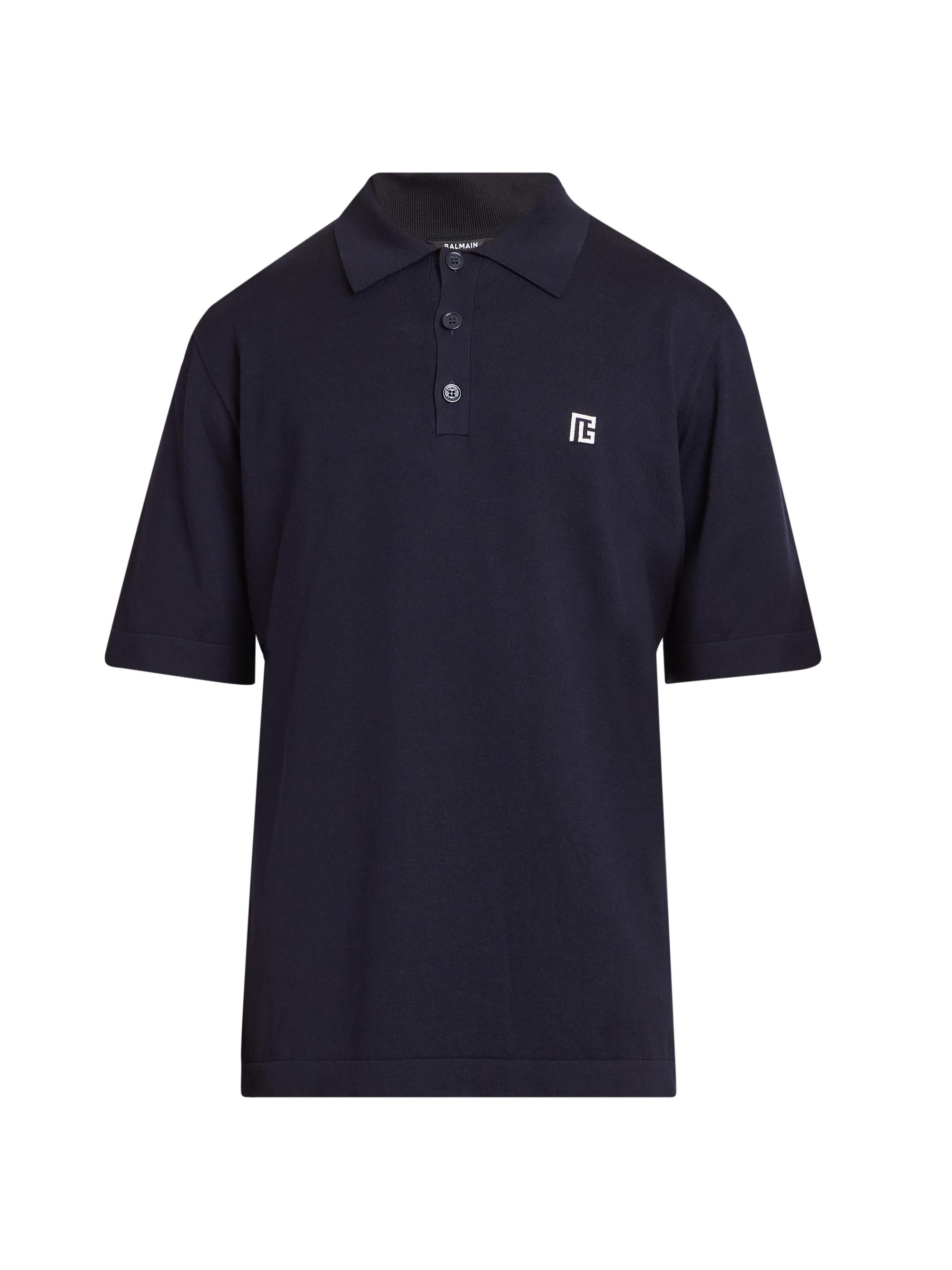Balmain Men's Logo Silk-Cotton Polo Shirt - Marine Blanc - Men's Clothing